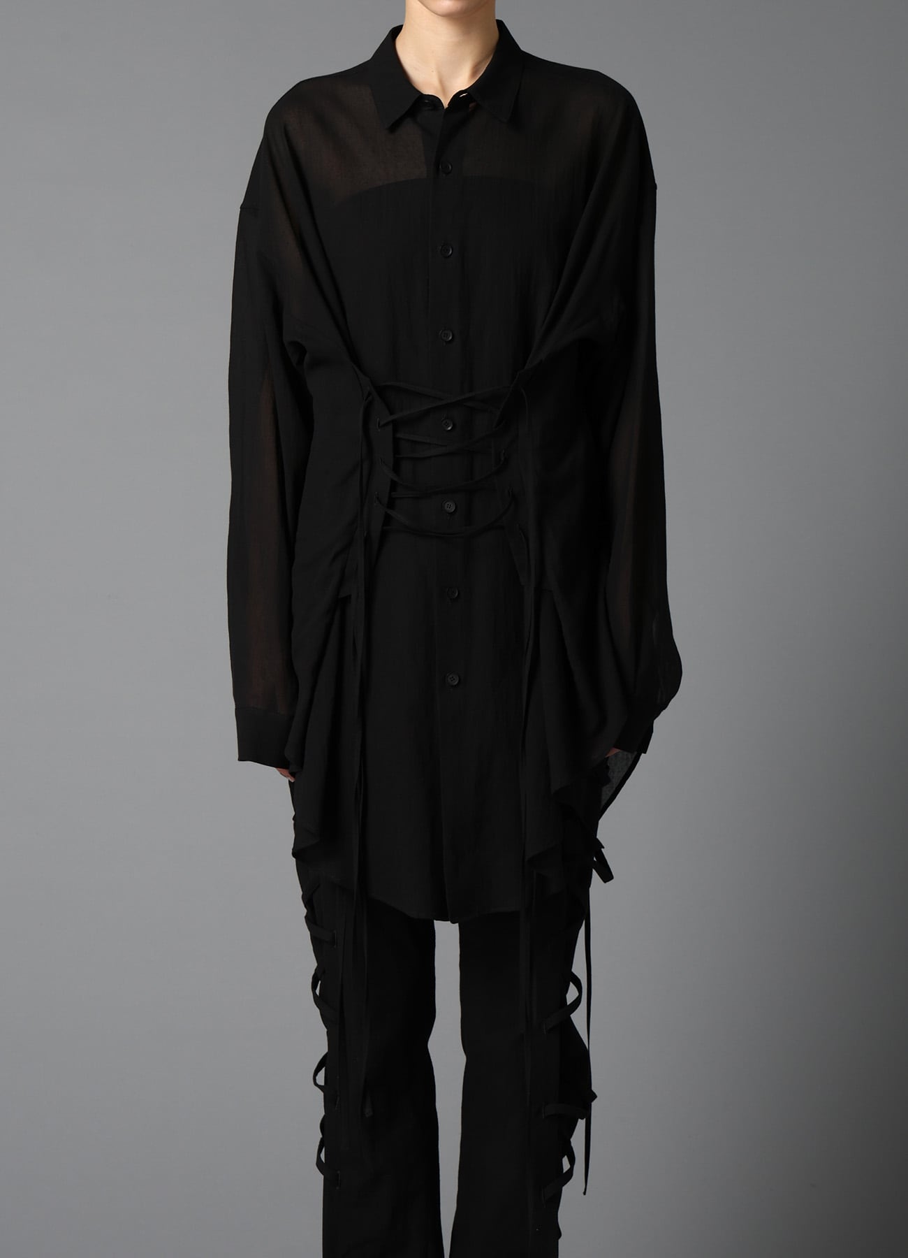 COTTON CHIFFON LACE-UP BLOUSE