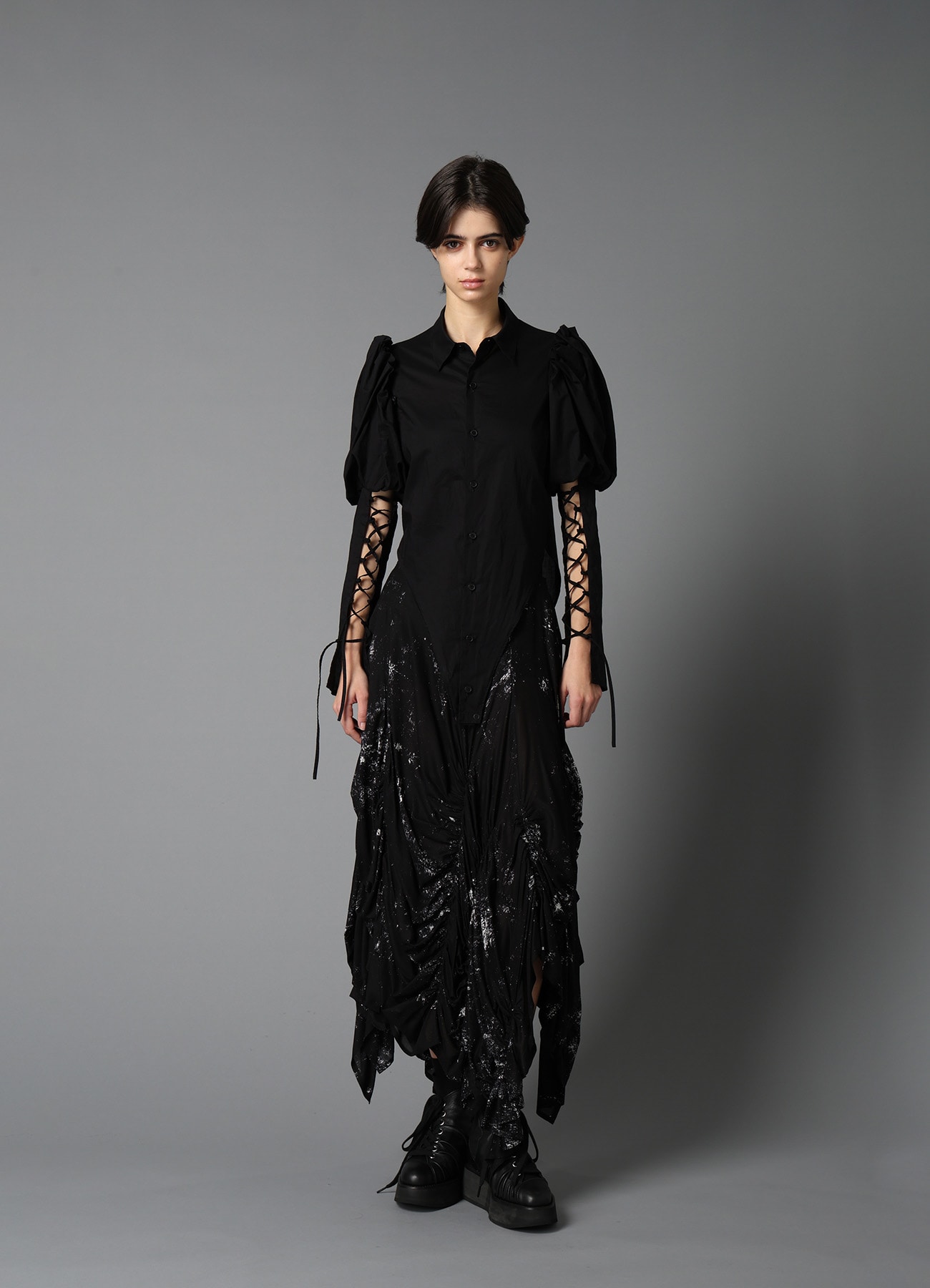 LAWN LACE UP SLEEVE BLOUSE