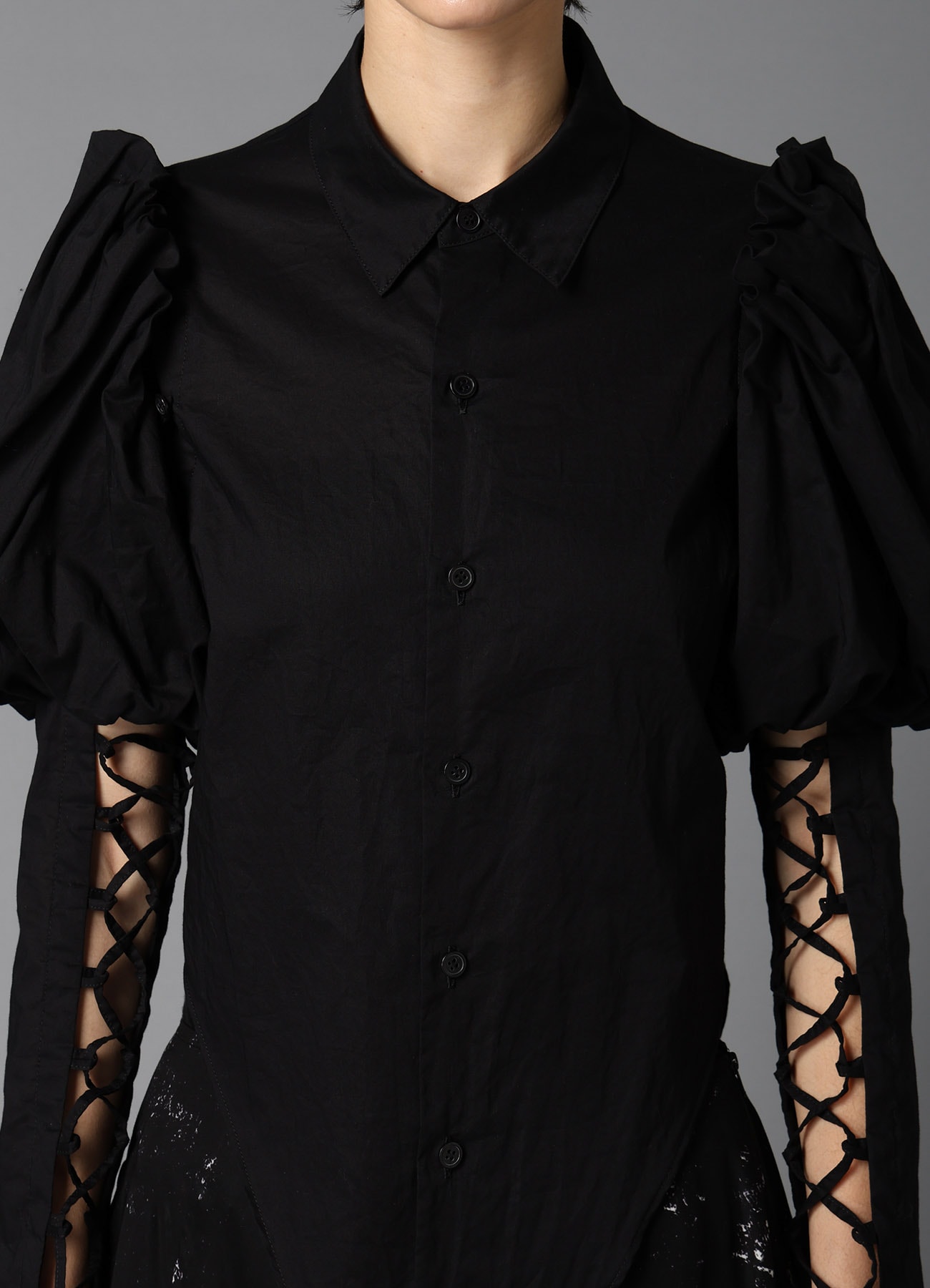 LAWN LACE UP SLEEVE BLOUSE