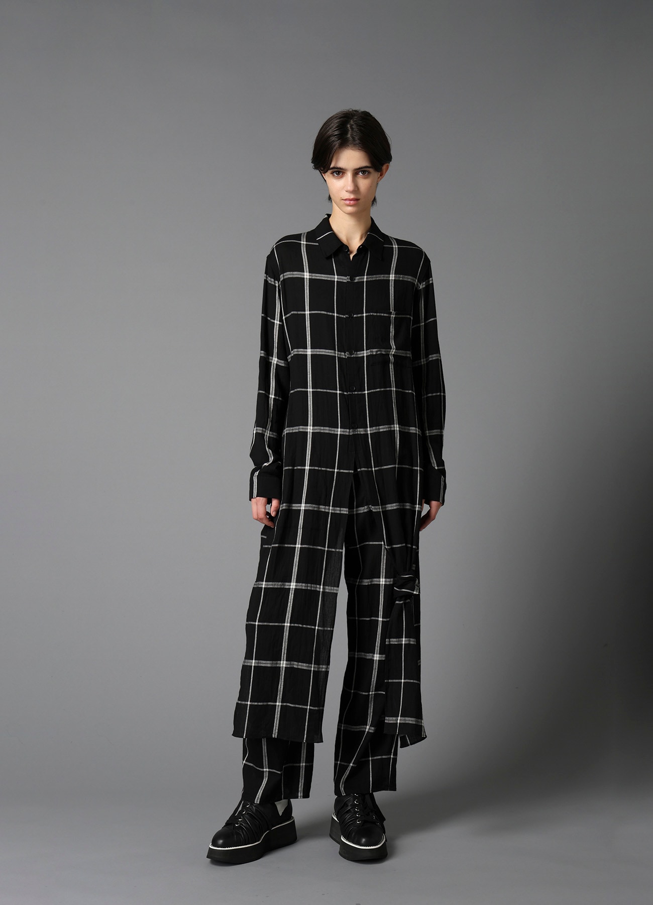 PLAID KHADI LONG BLOUSE