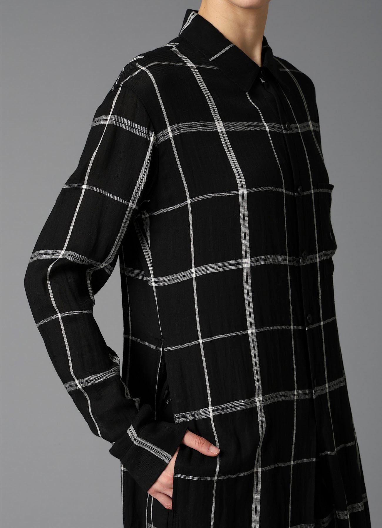 PLAID KHADI LONG BLOUSE