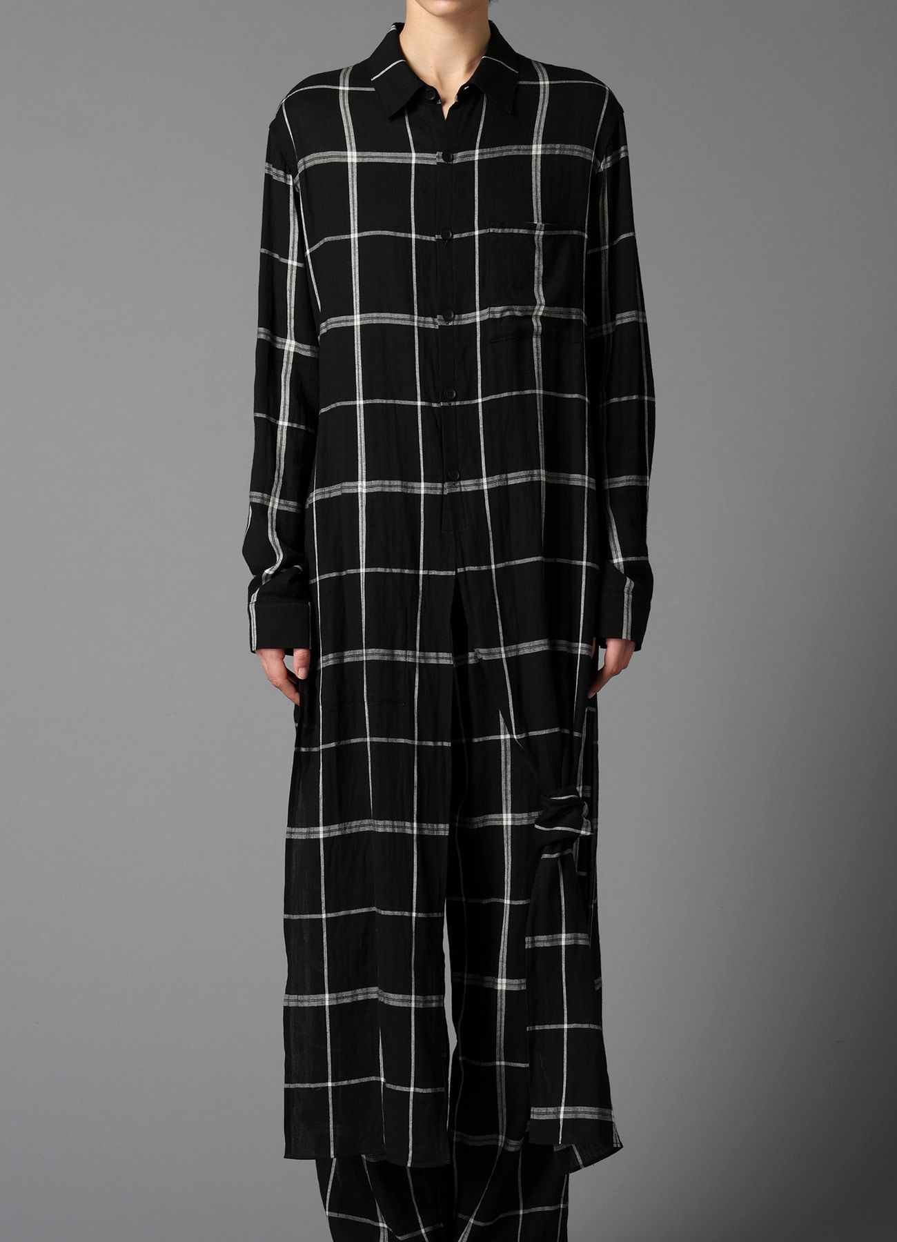 PLAID KHADI LONG BLOUSE