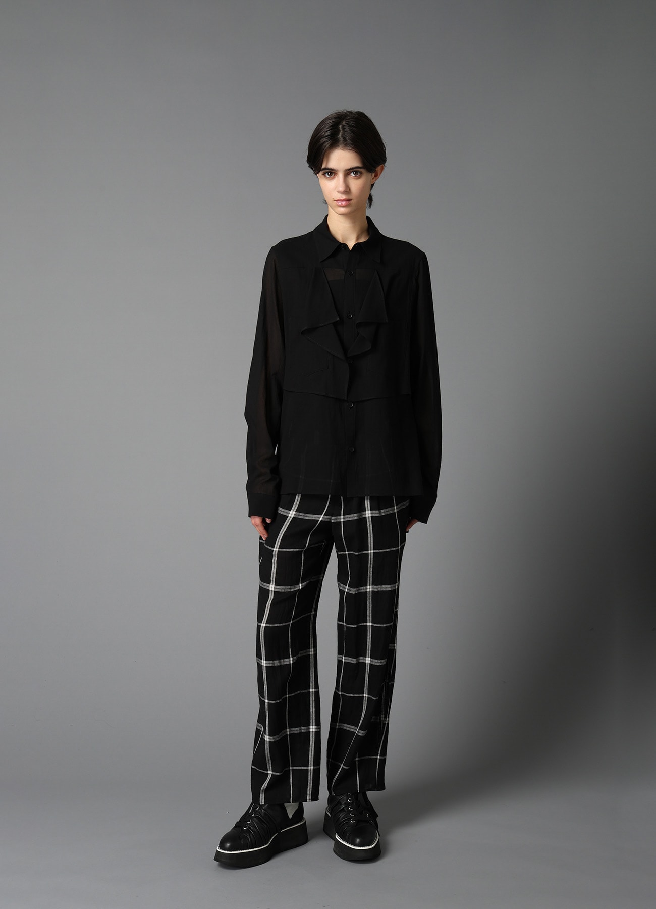 COTTON CHIFFON SQUARE PANEL BLOUSE