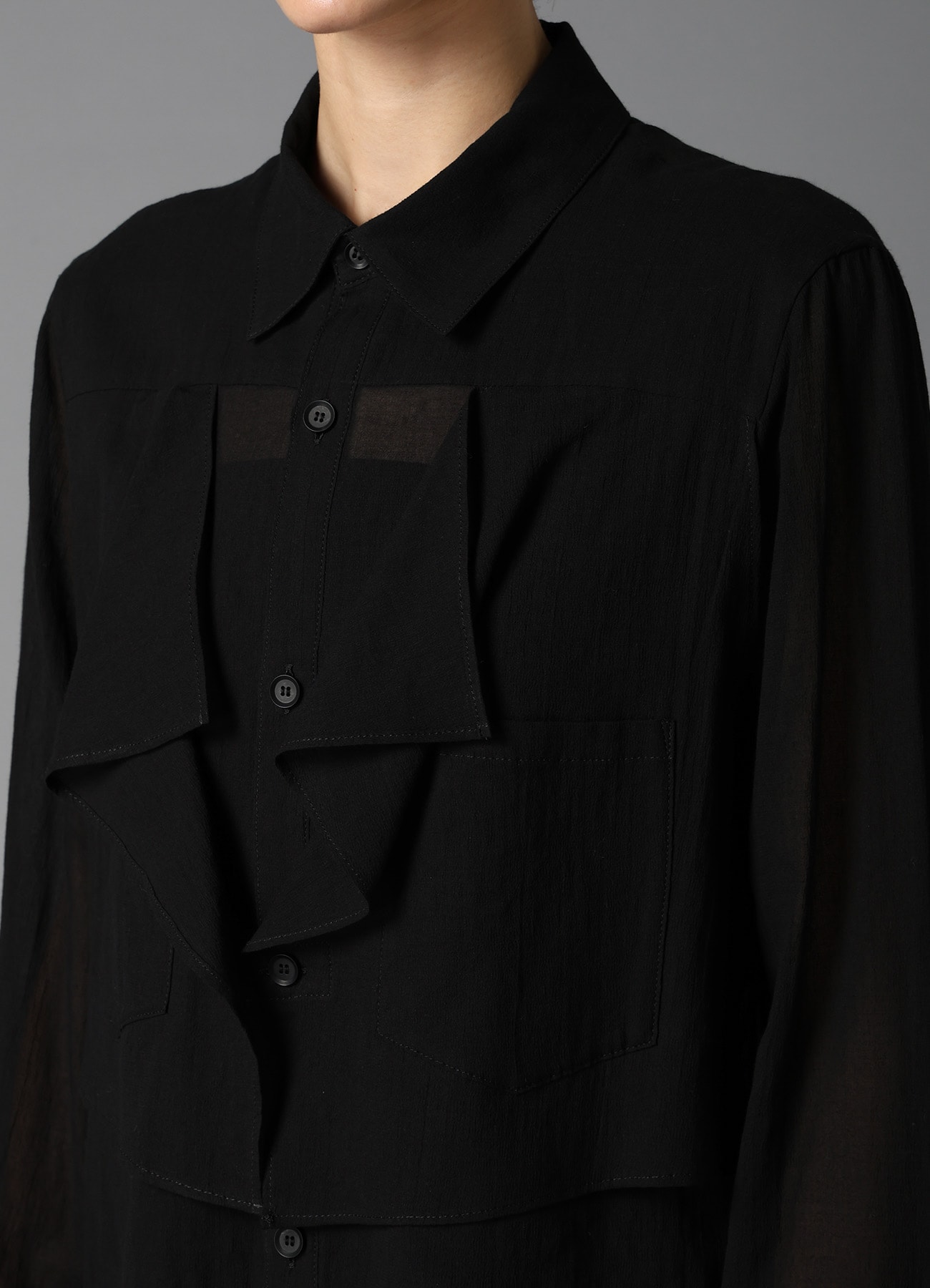 COTTON CHIFFON SQUARE PANEL BLOUSE