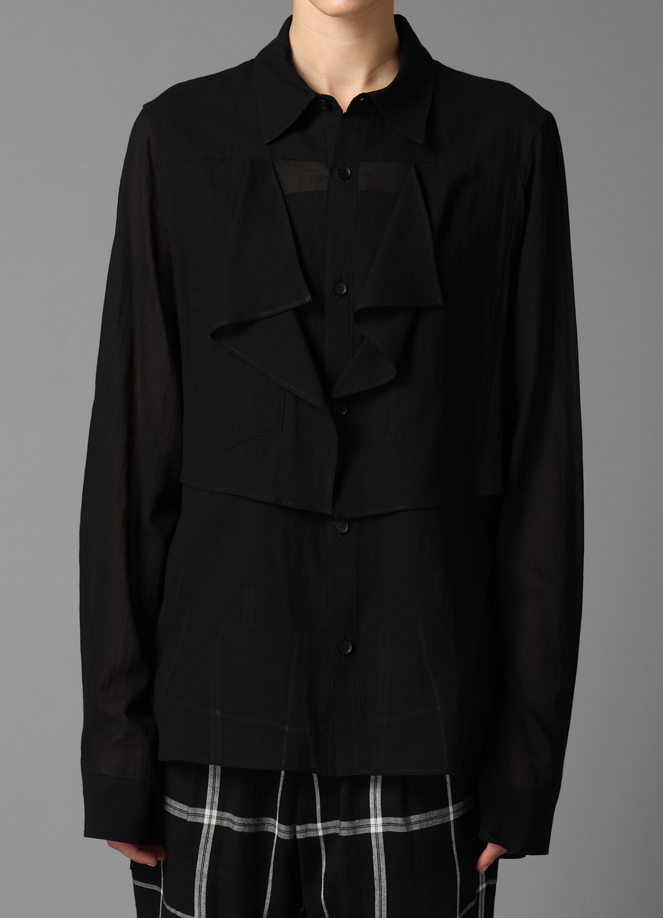 COTTON CHIFFON SQUARE PANEL BLOUSE