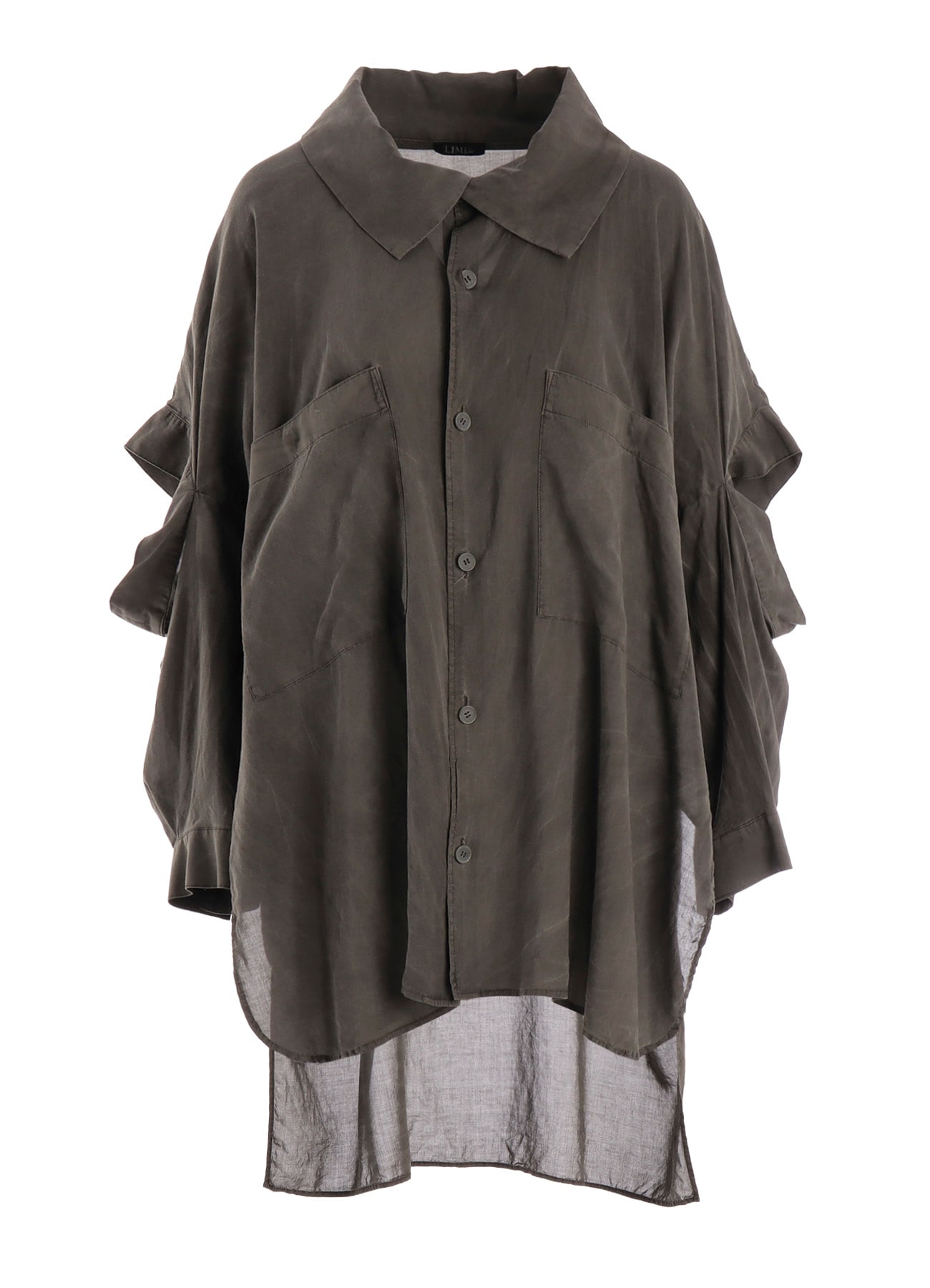 GARMENT-DYED LAWN ELBOW SLIT LONG SHIRT