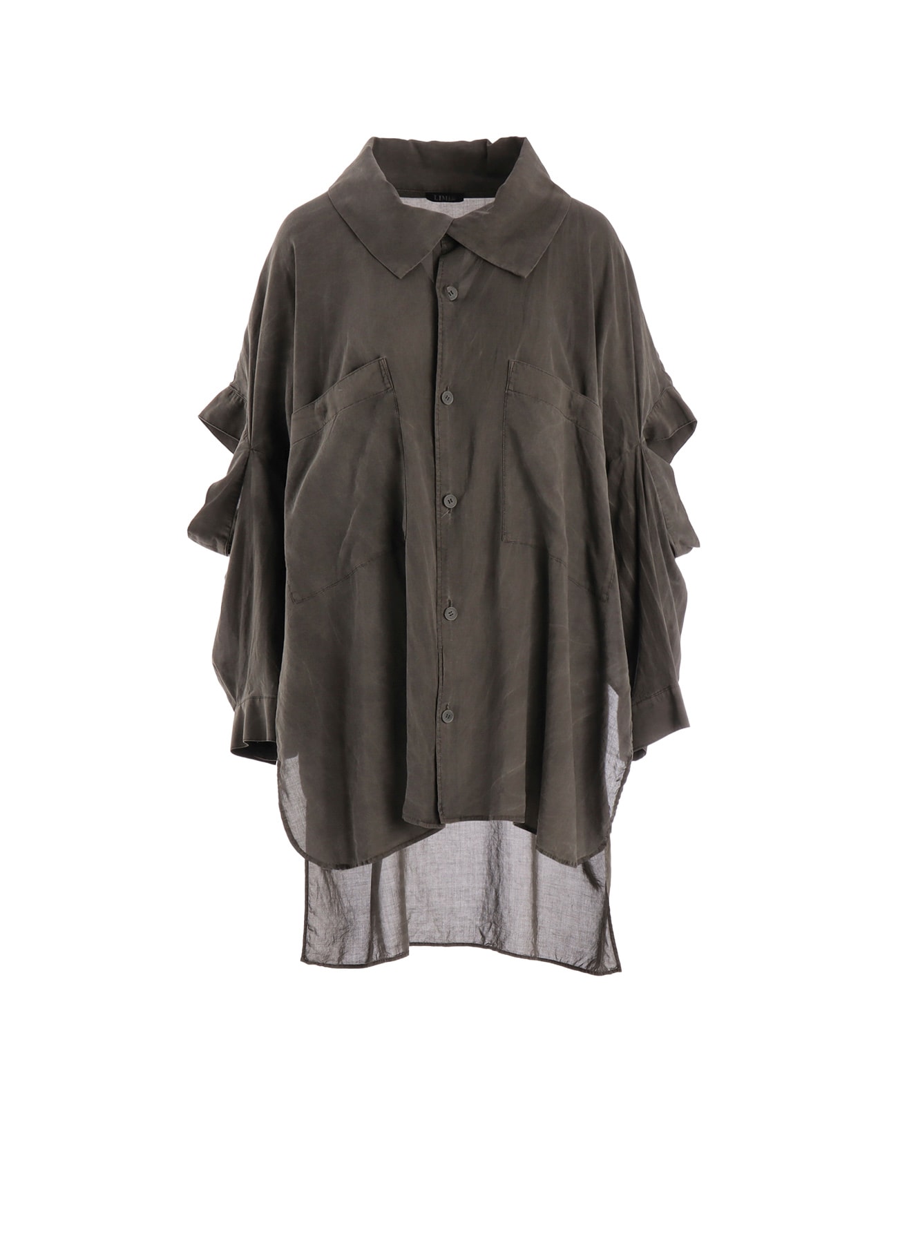 GARMENT-DYED LAWN ELBOW SLIT LONG SHIRT