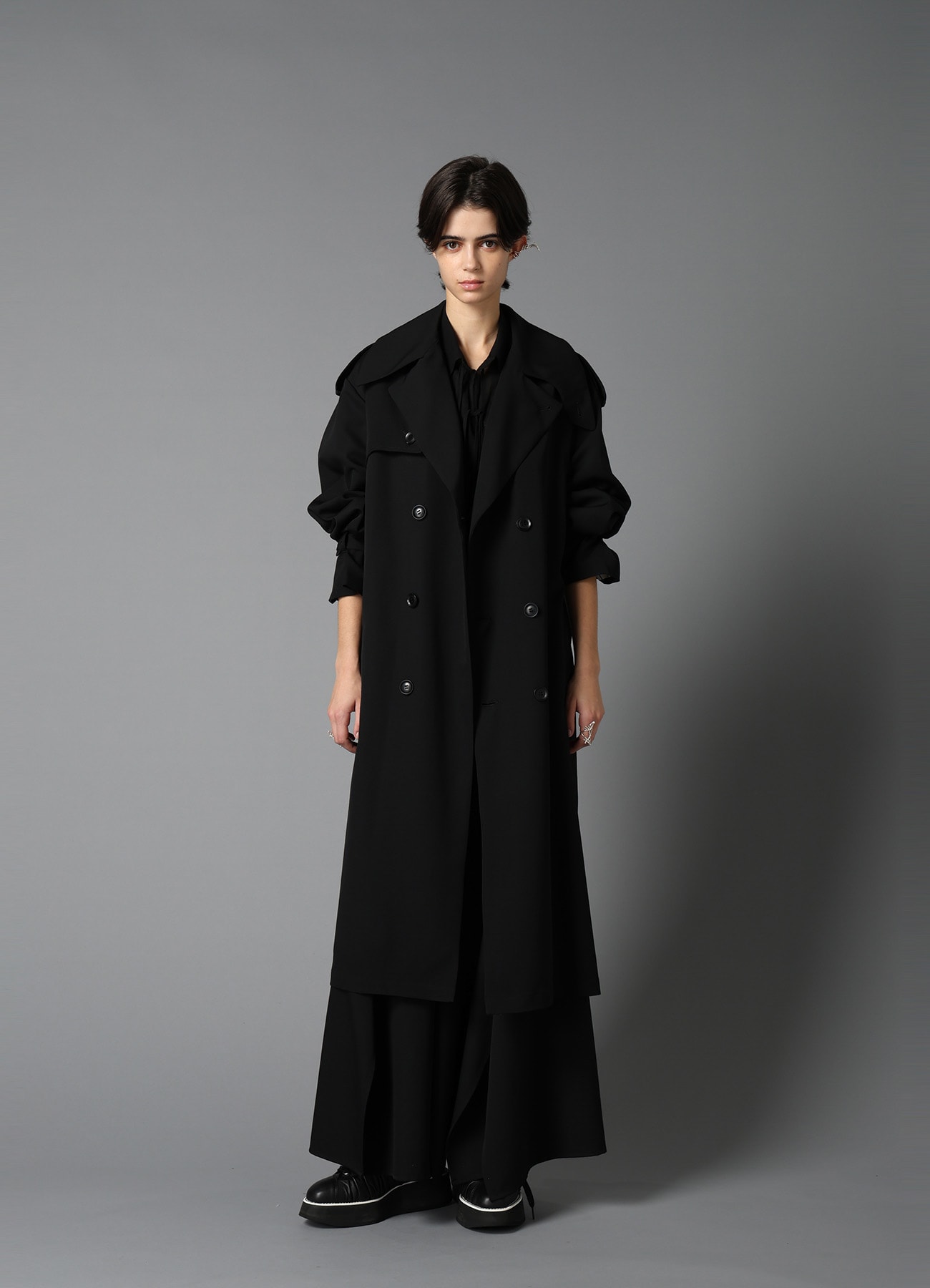 W/GABARDINE LONG TRENCH COAT