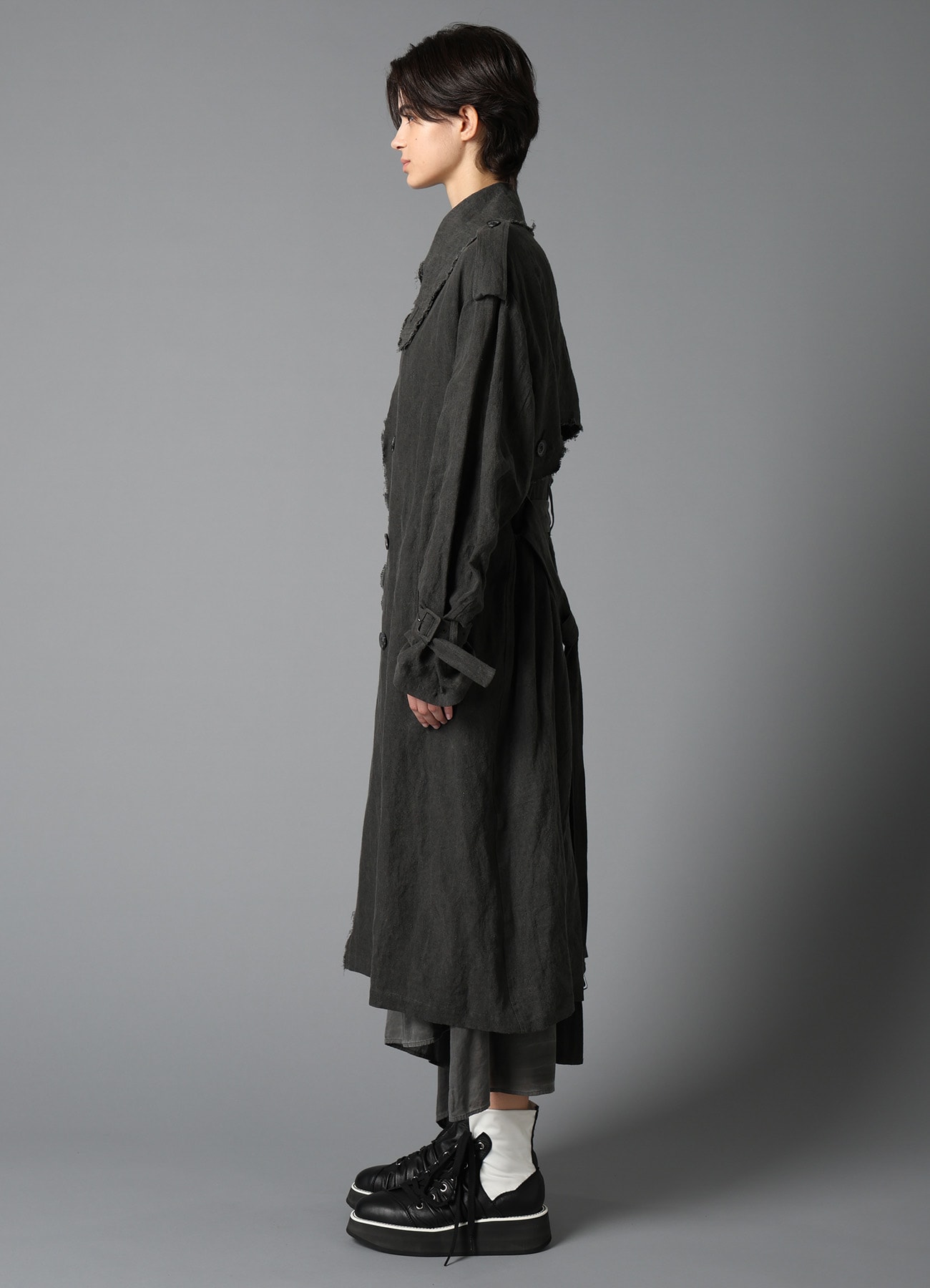 INK DYED LAWN LONG TRENCH COAT