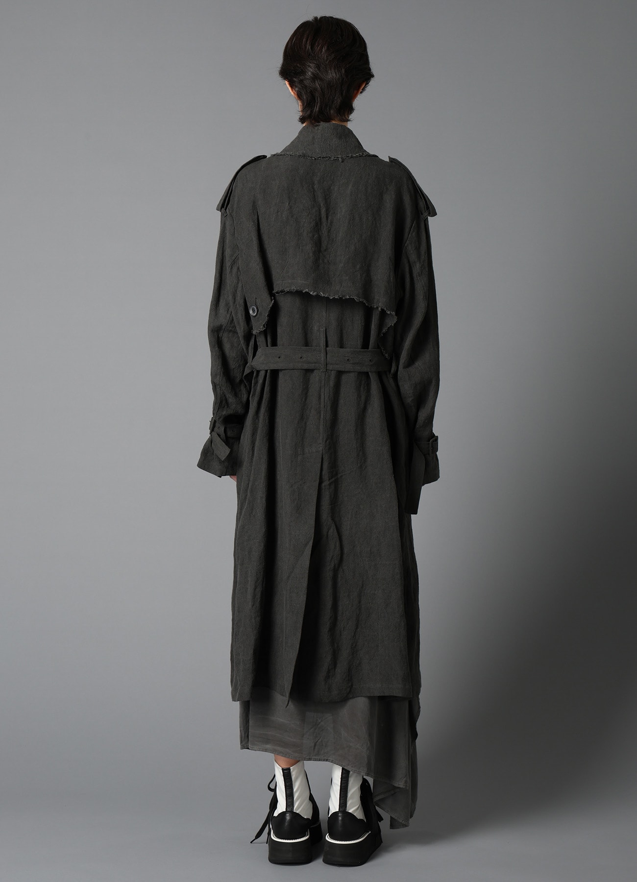 INK DYED LAWN LONG TRENCH COAT