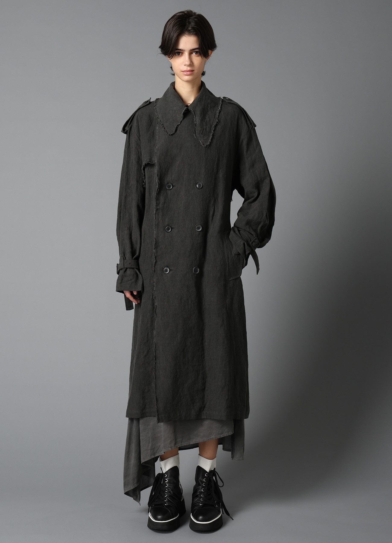 INK DYED LAWN LONG TRENCH COAT