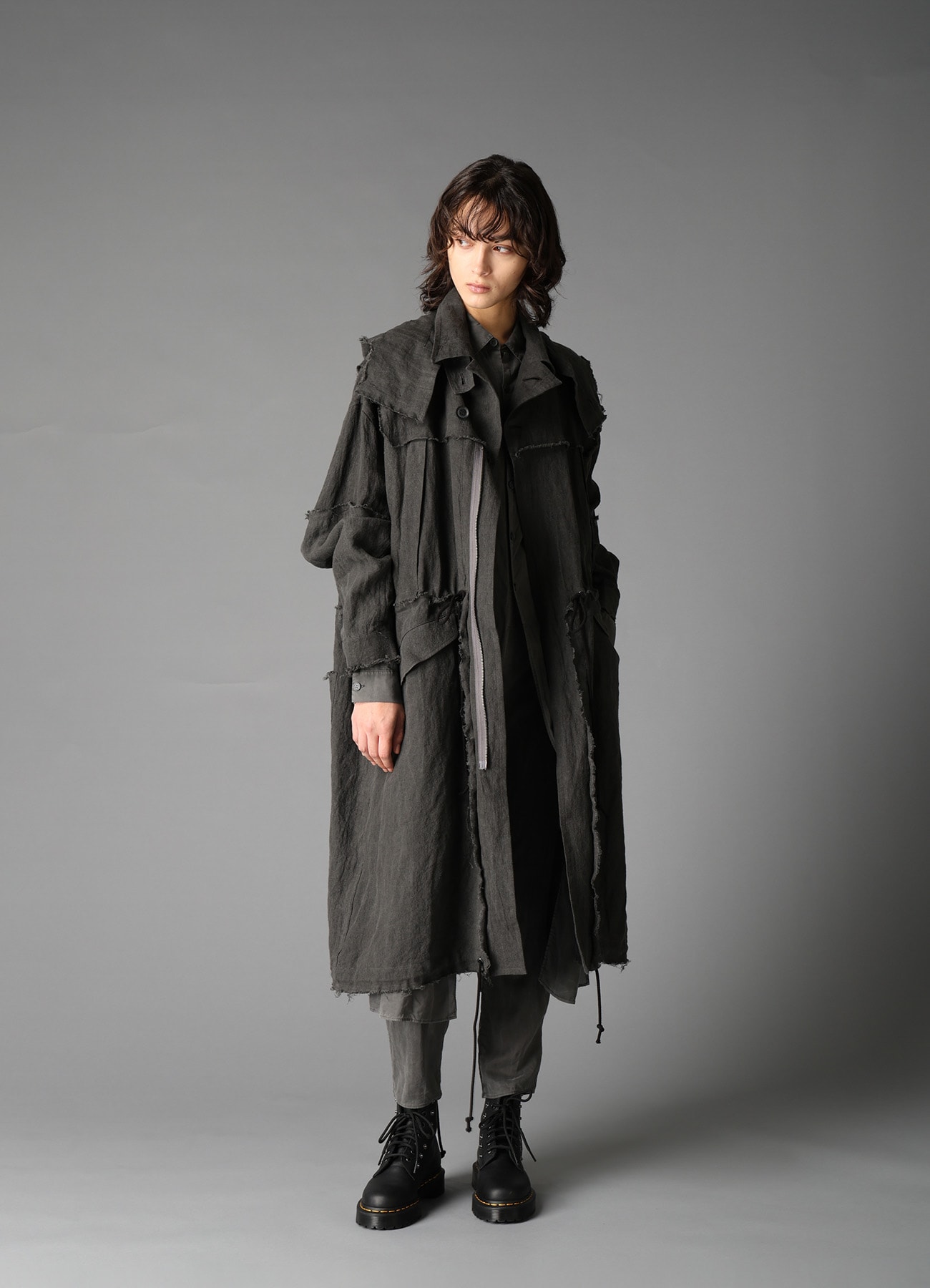 INK DYED LAWN HOODED COAT