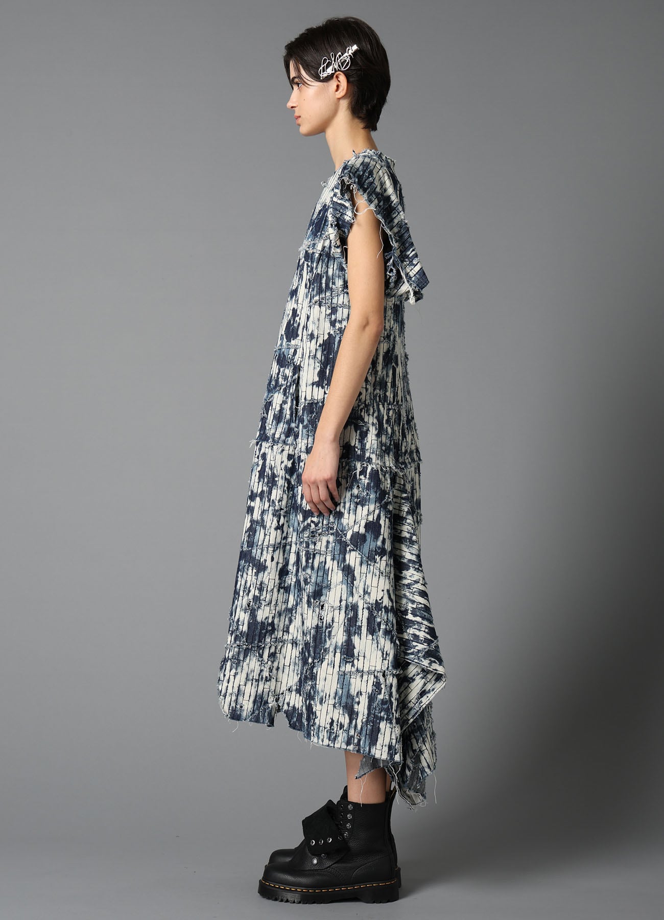DAMAGED DENIM DESIGNED SLEEVE DRESS