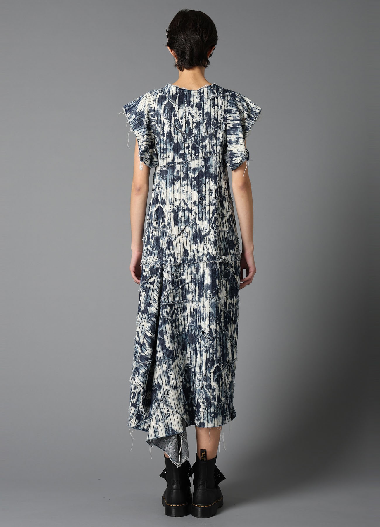 DAMAGED DENIM DESIGNED SLEEVE DRESS