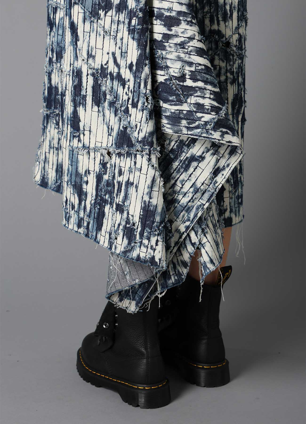 DAMAGED DENIM DESIGNED SLEEVE DRESS