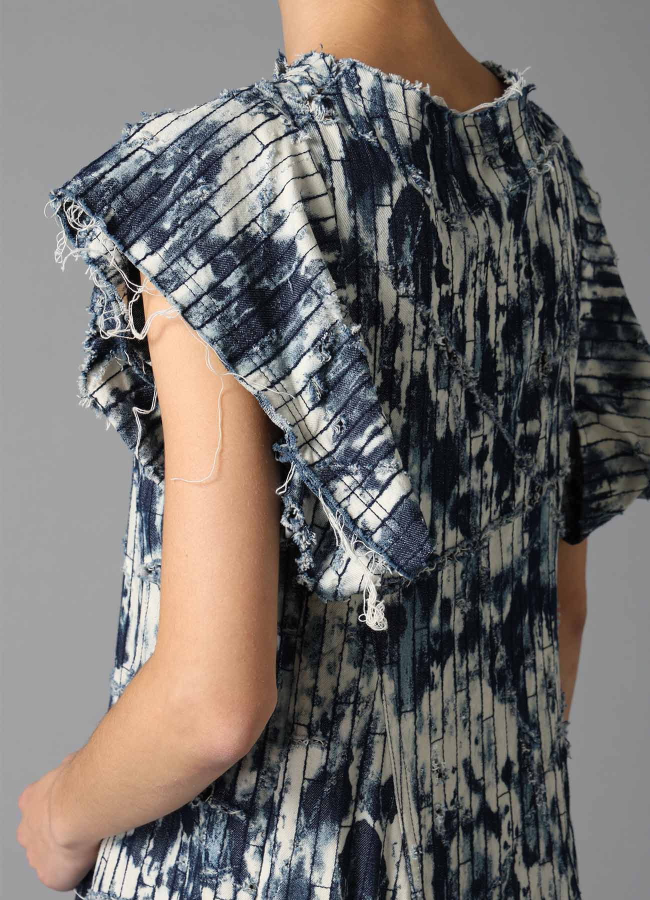 DAMAGED DENIM DESIGNED SLEEVE DRESS