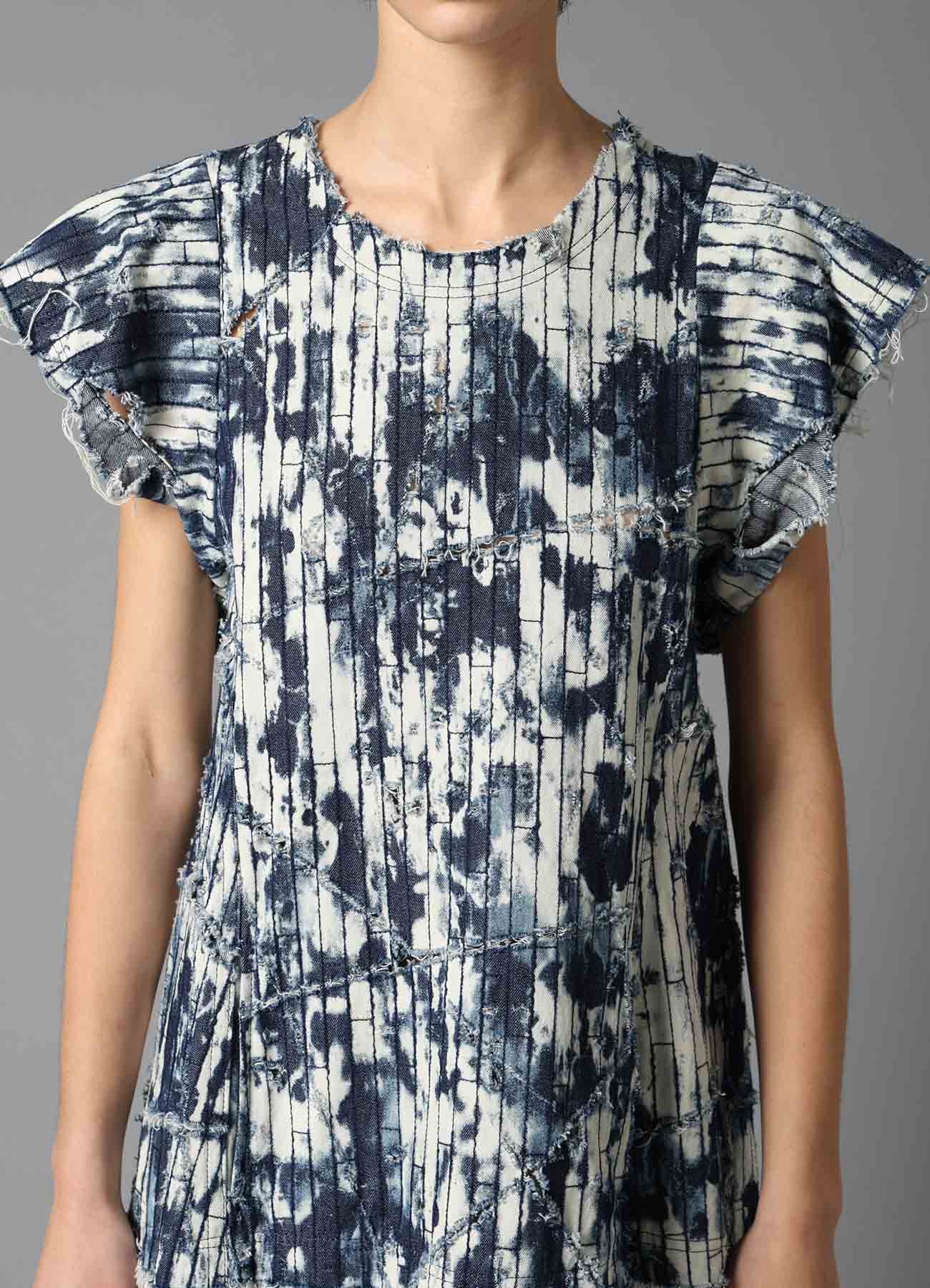 DAMAGED DENIM DESIGNED SLEEVE DRESS
