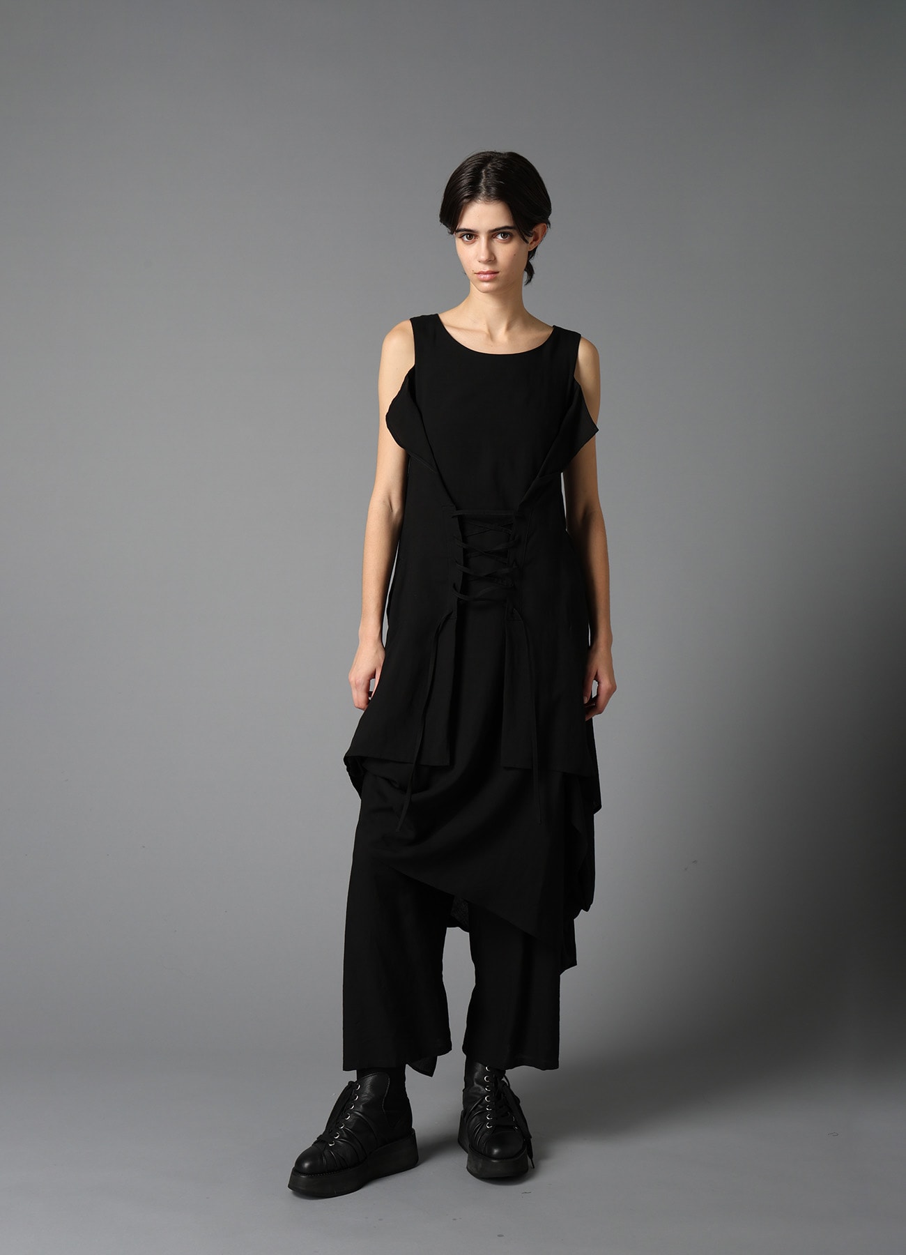 CELLULOSE/ LINEN LAWN LACE UP DRESS