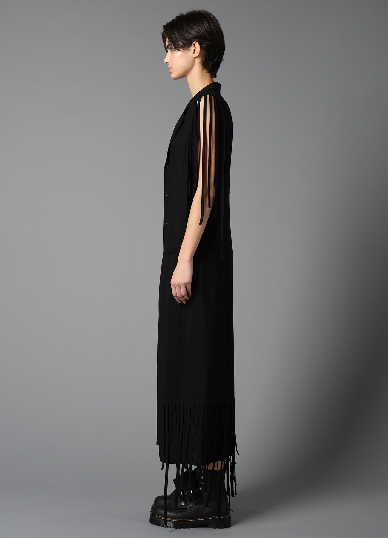 HIGH TWISTED GABARDINE FRINGE DRESS