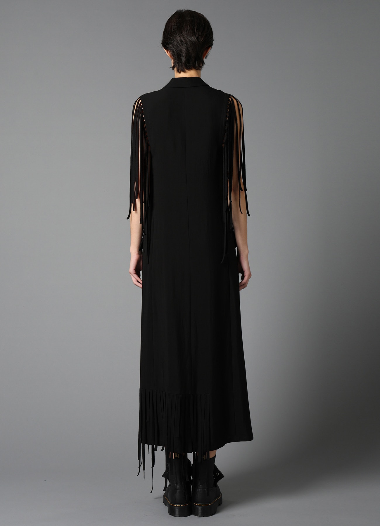 HIGH TWISTED GABARDINE FRINGE DRESS