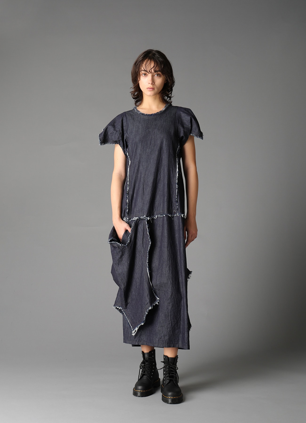 6oz DENIM DESIGNED PANEL DRESS B
