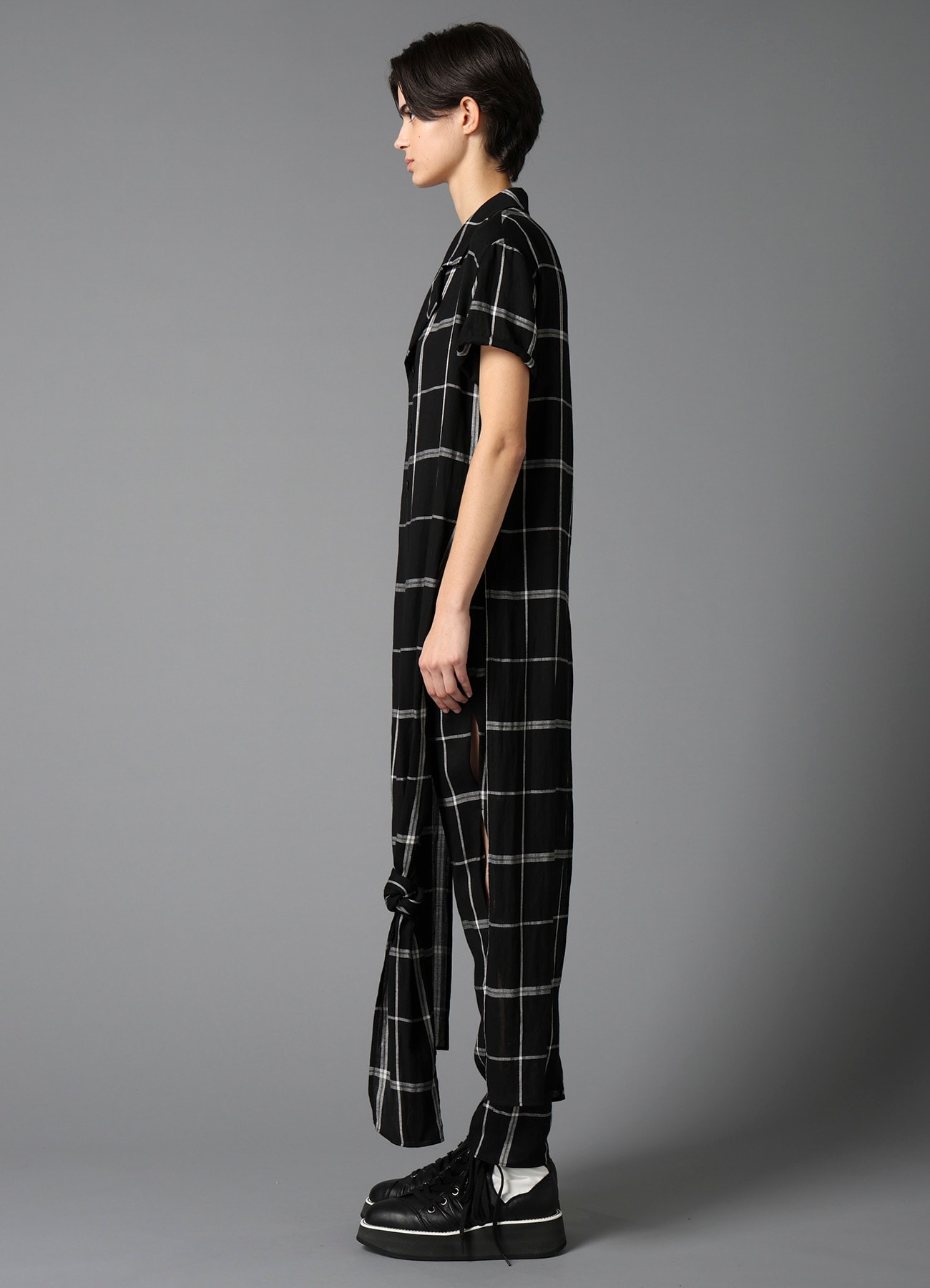 PLAID KHADI DOUBLE FRONT LONG JACKET