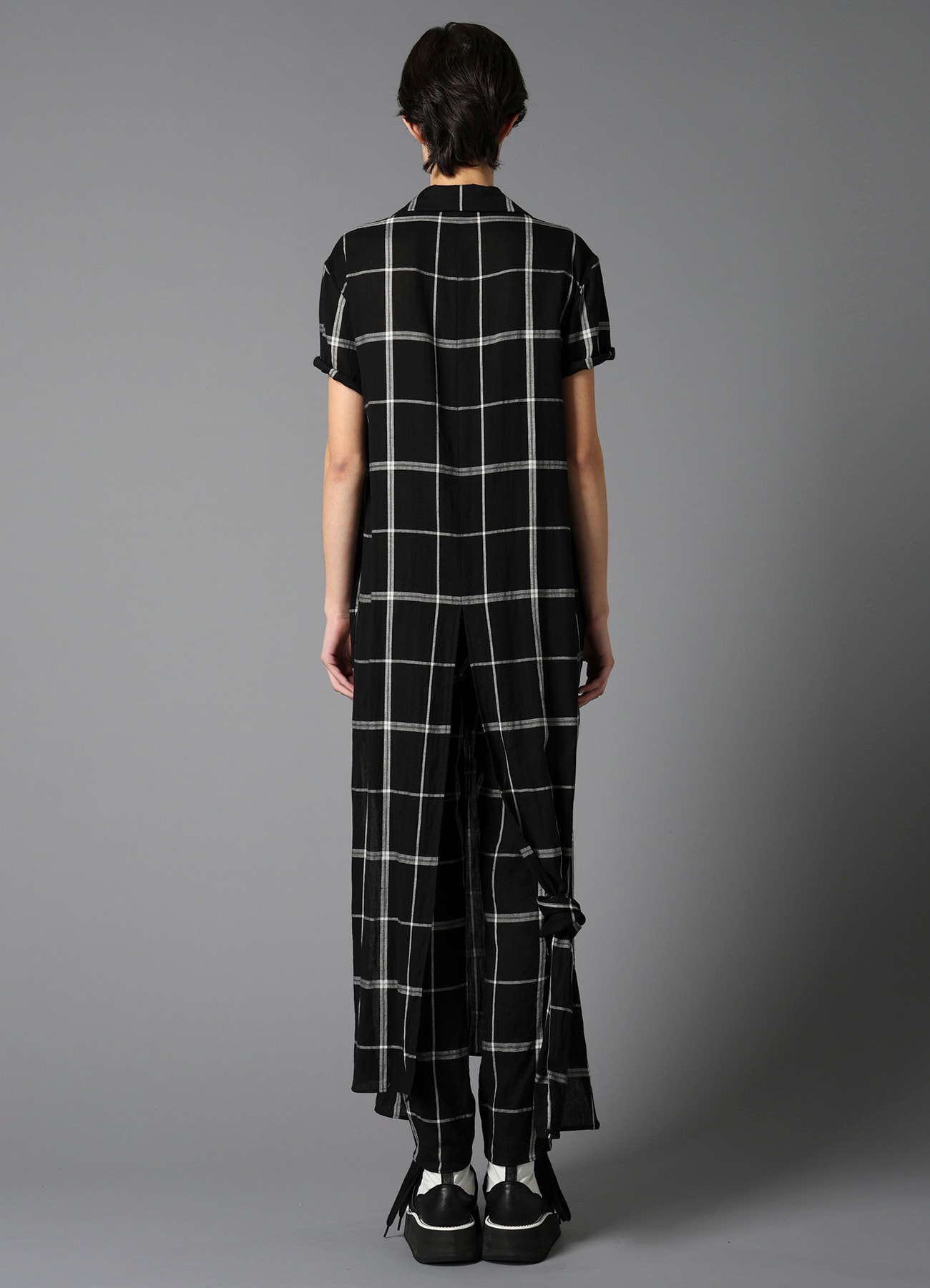 PLAID KHADI DOUBLE FRONT LONG JACKET