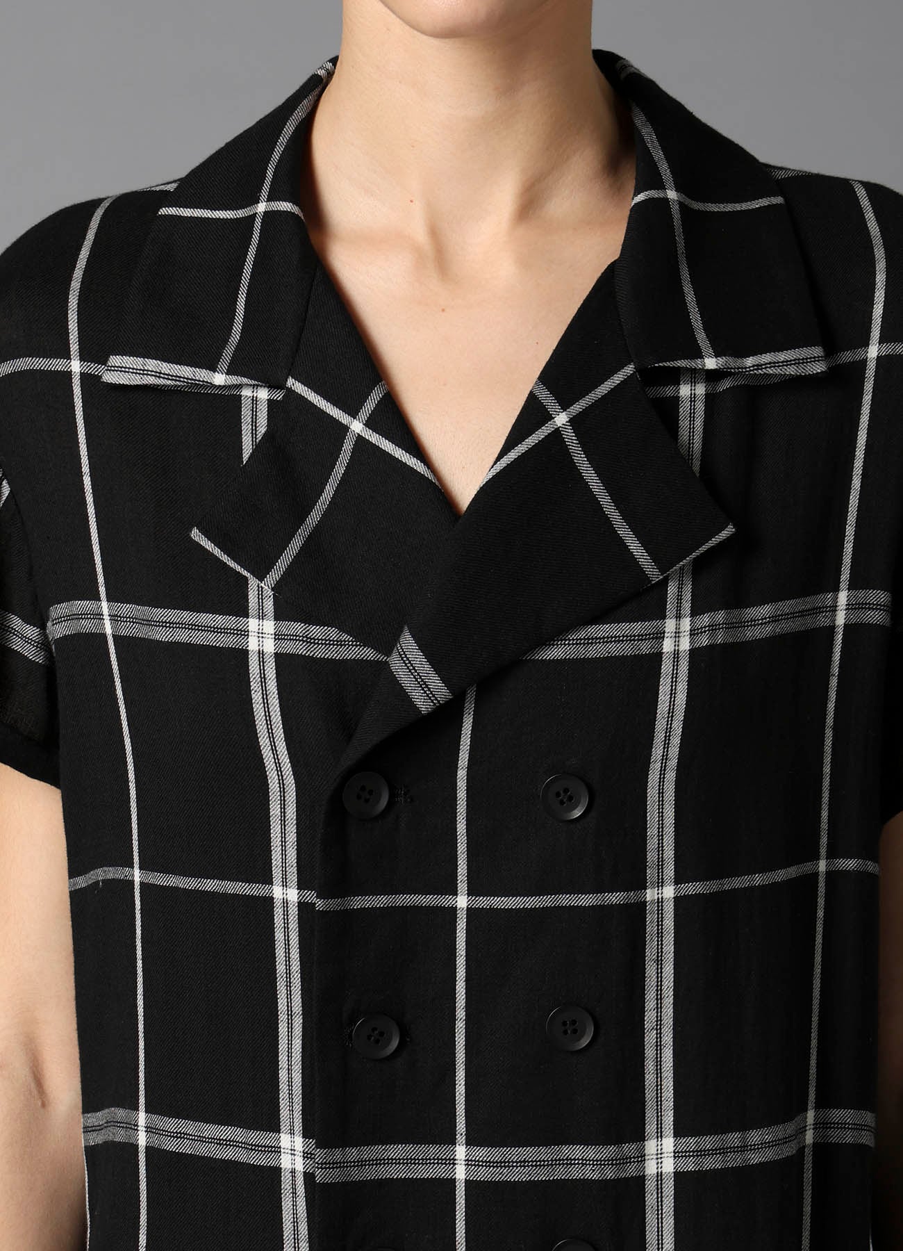PLAID KHADI DOUBLE FRONT LONG JACKET