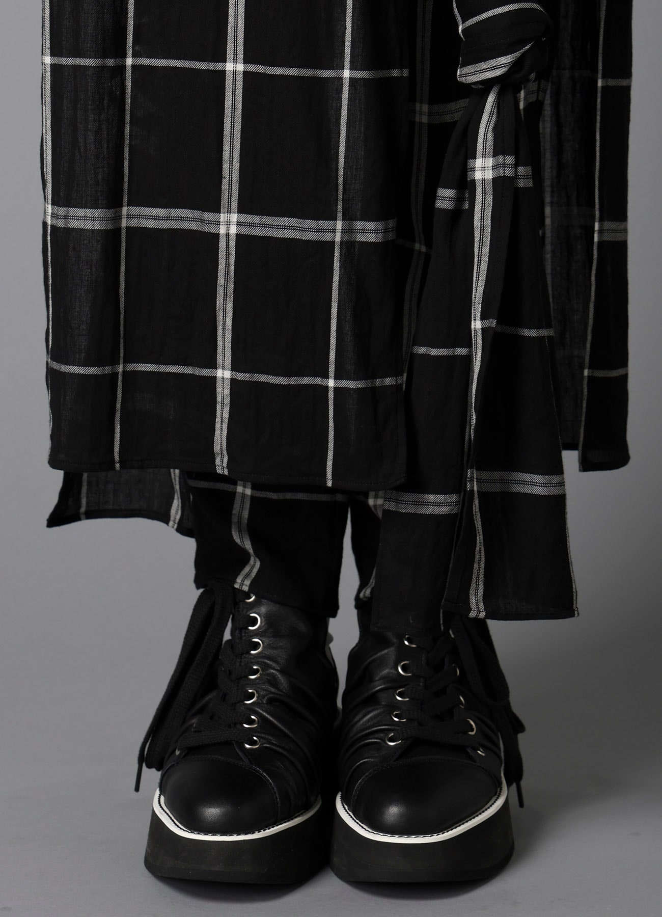 PLAID KHADI DOUBLE FRONT LONG JACKET