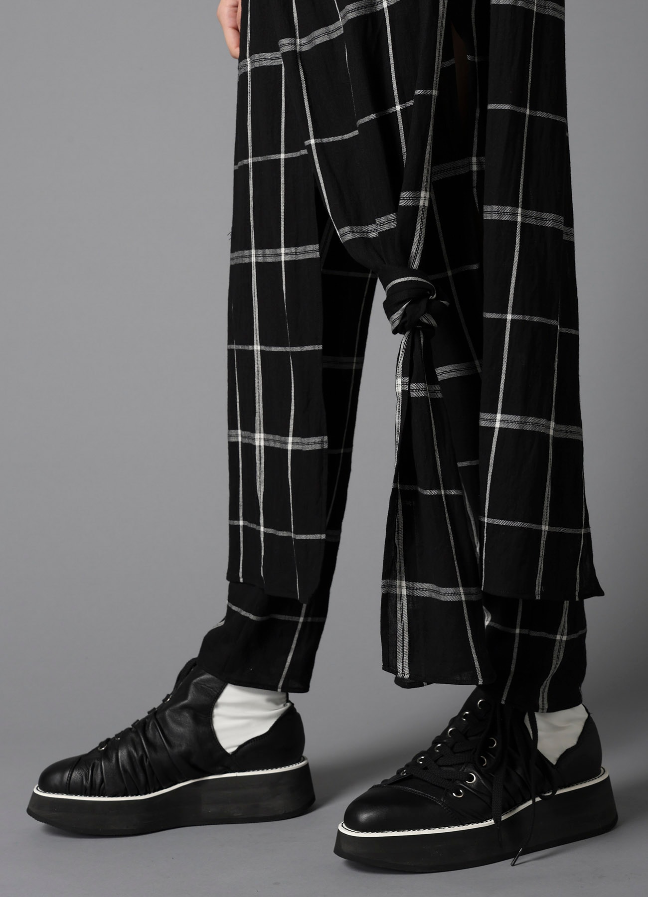 PLAID KHADI DOUBLE FRONT LONG JACKET