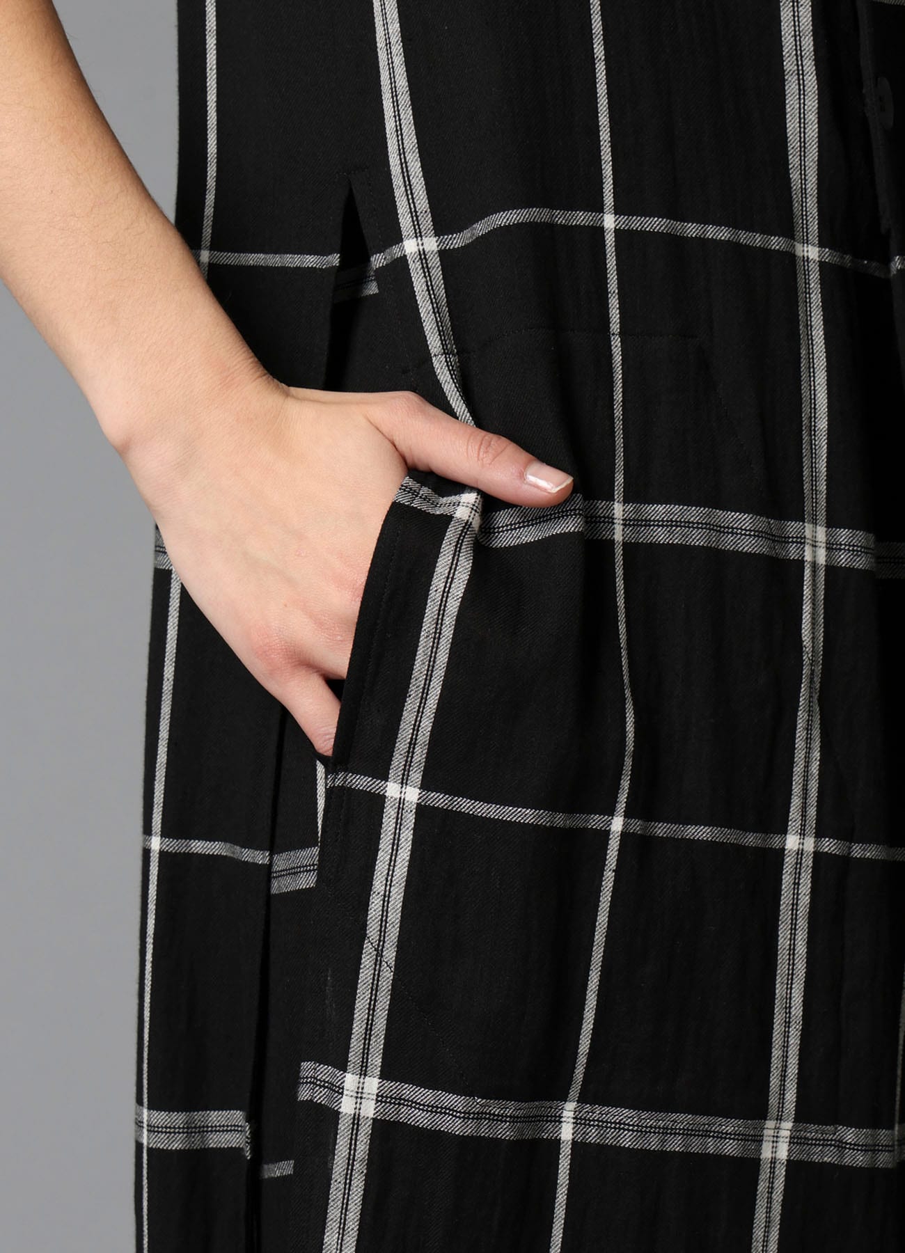 PLAID KHADI DOUBLE FRONT LONG JACKET
