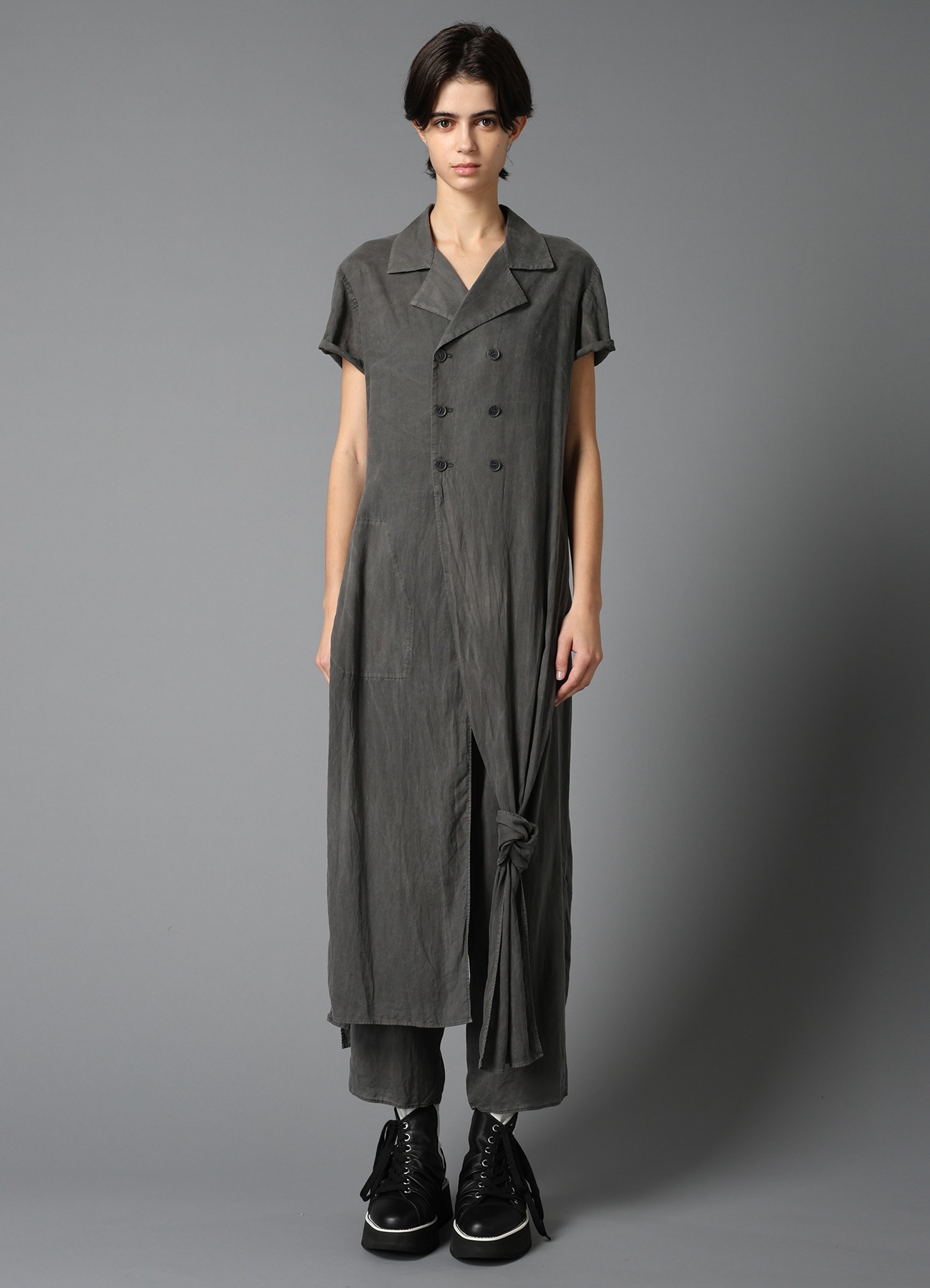 GARMENT-DYED LAWN DOUBLE FRONT LONG JACKET