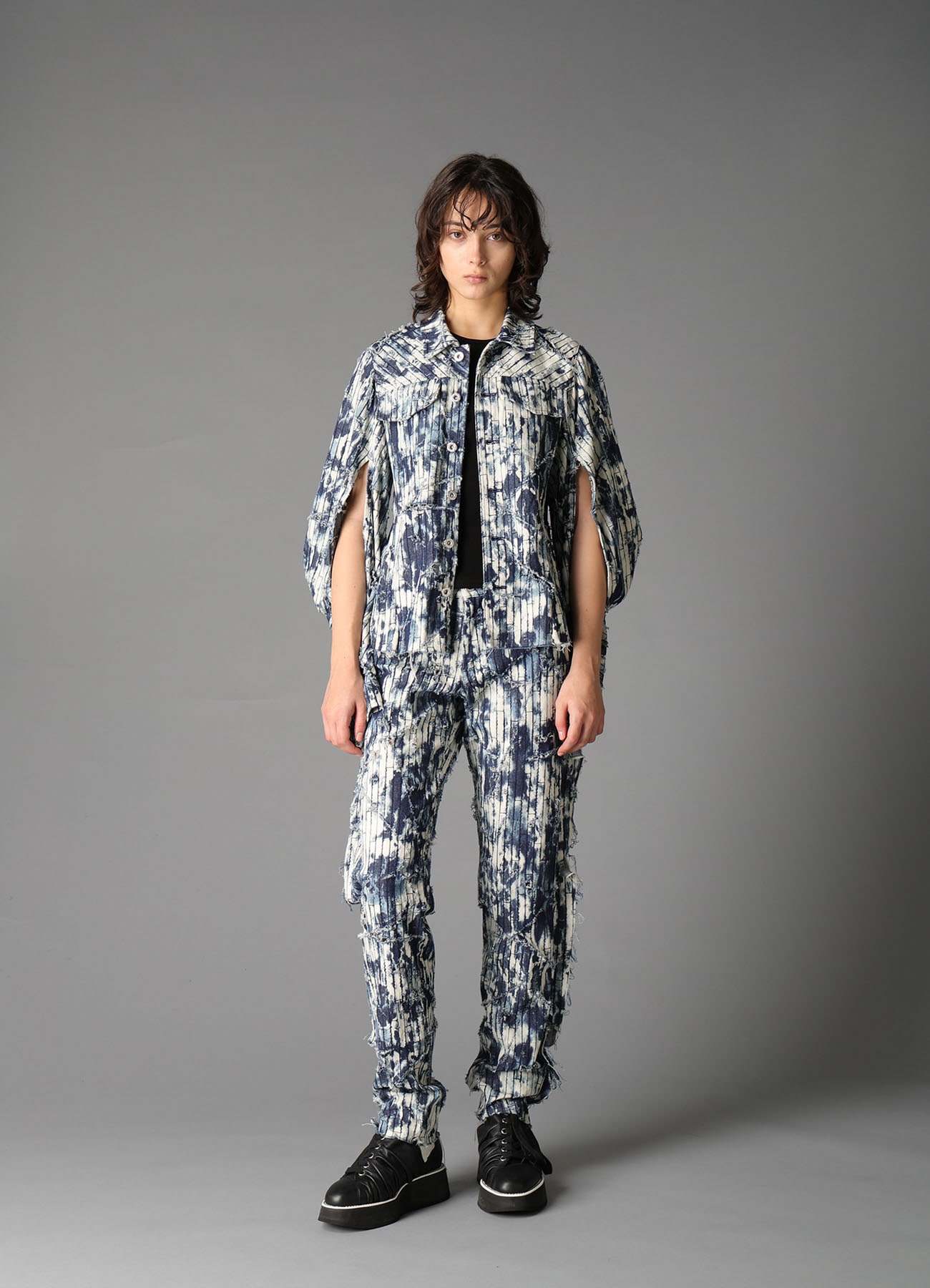 DAMAGED DENIM DESIGNED SLEEVE JACKET A