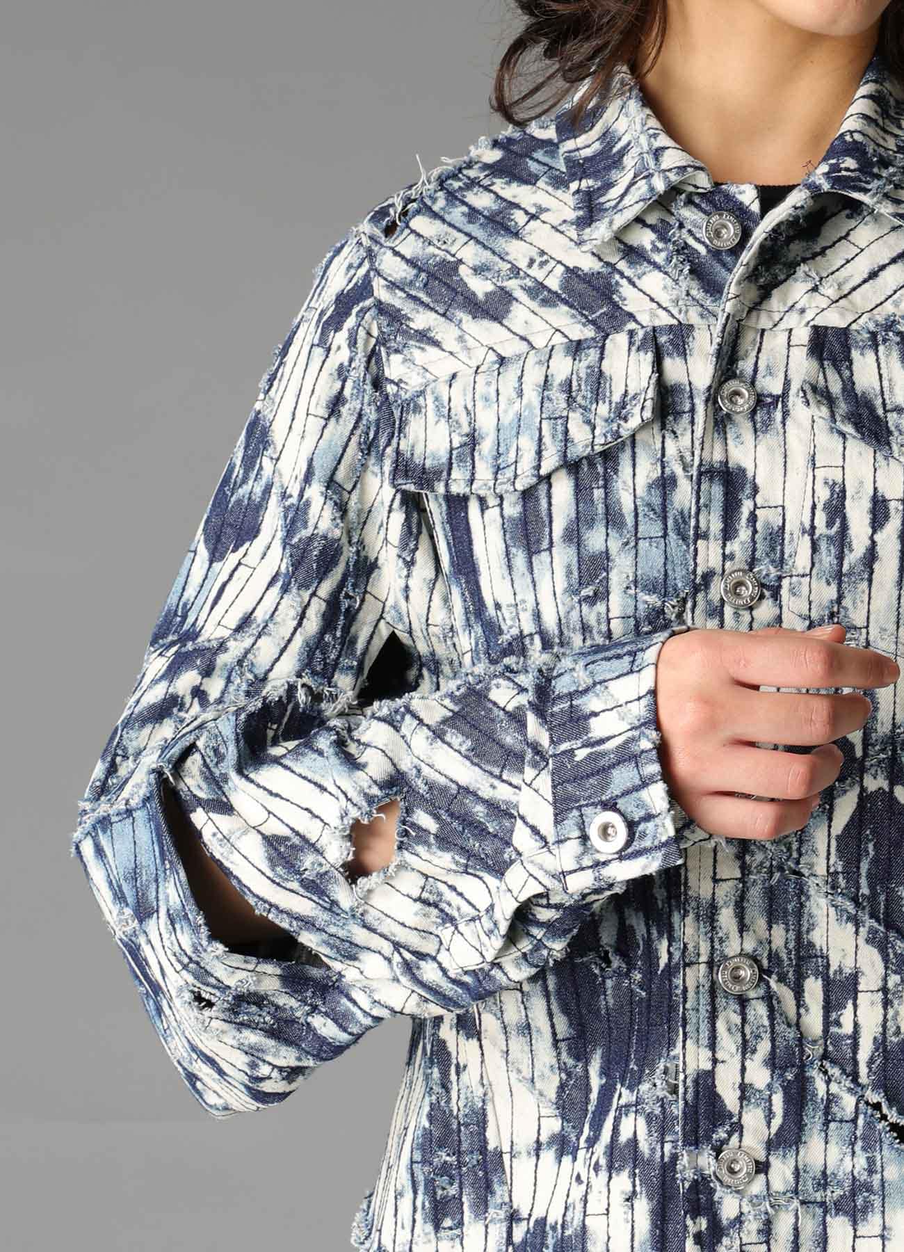 DAMAGED DENIM DESIGNED SLEEVE JACKET A