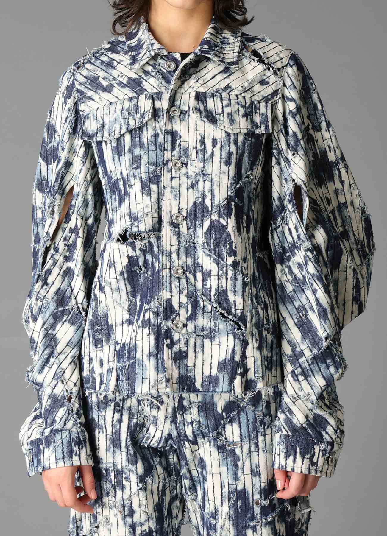 DAMAGED DENIM DESIGNED SLEEVE JACKET A