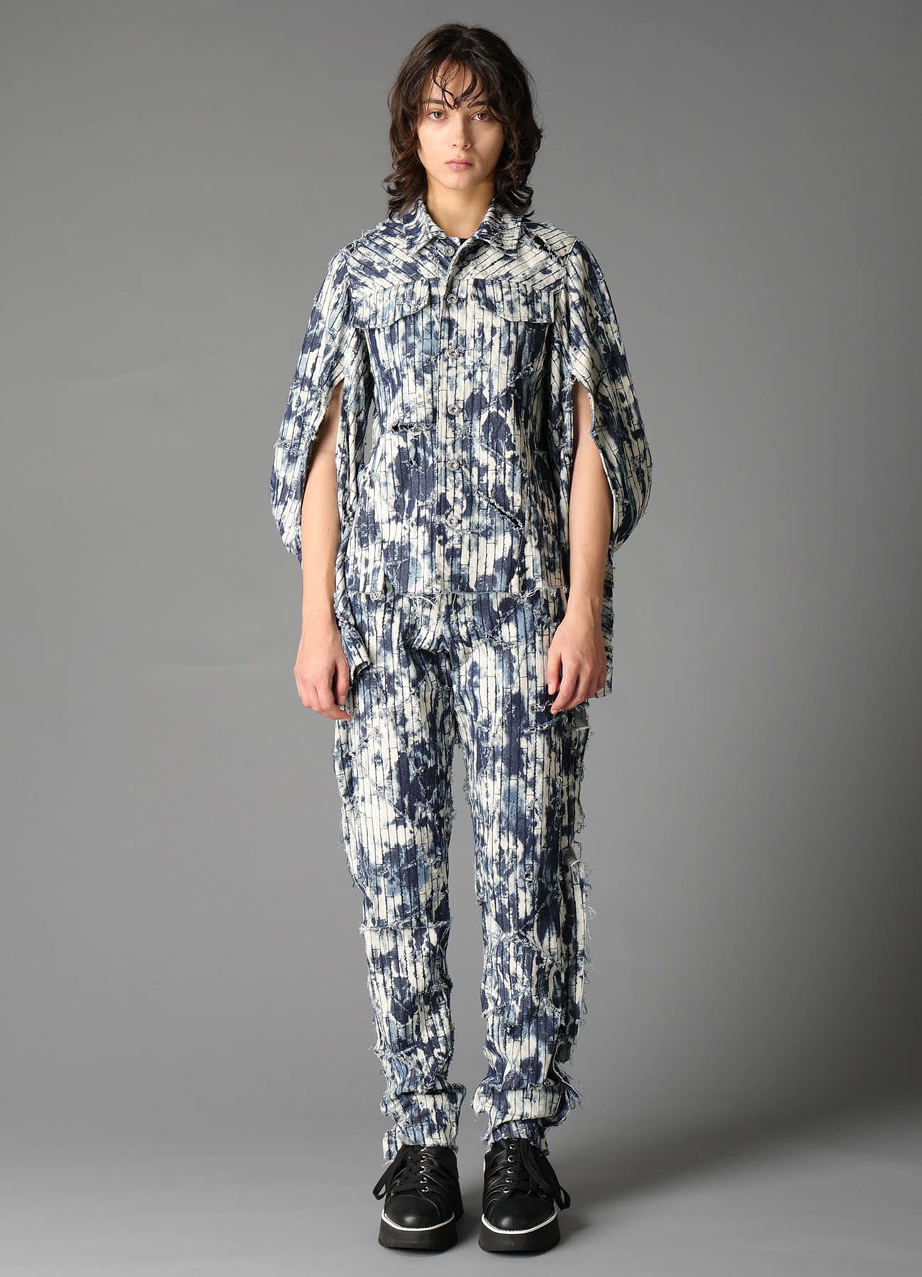 DAMAGED DENIM DESIGNED SLEEVE JACKET A