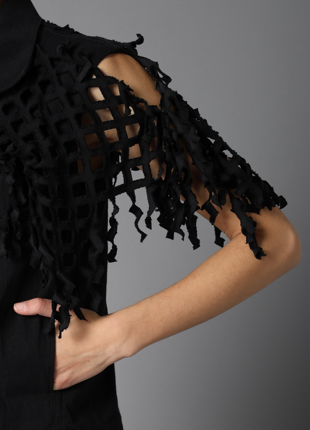 BLACK DENIM DESIGNED PANEL JACKET