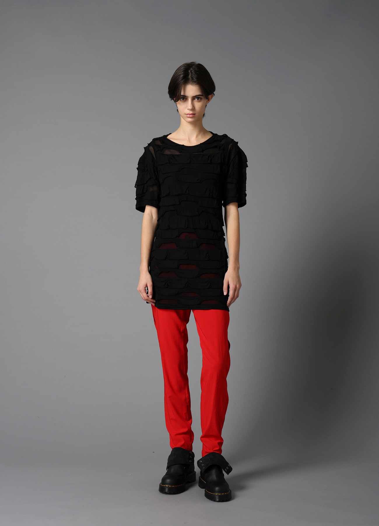 RY/ WRINKLED LAWN SLIT SLIM PANTS