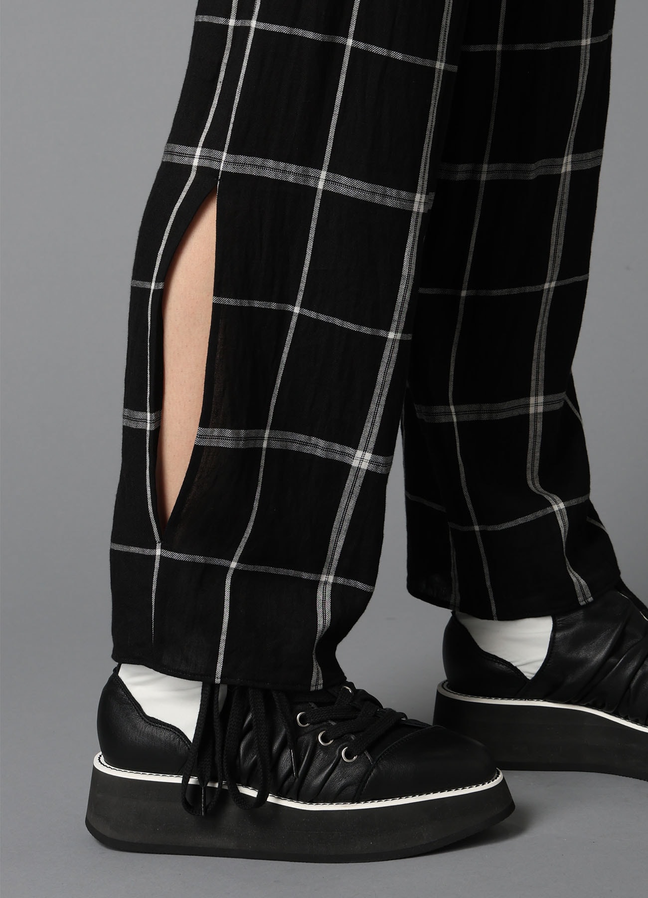PLAID KHADI SLIT PANTS
