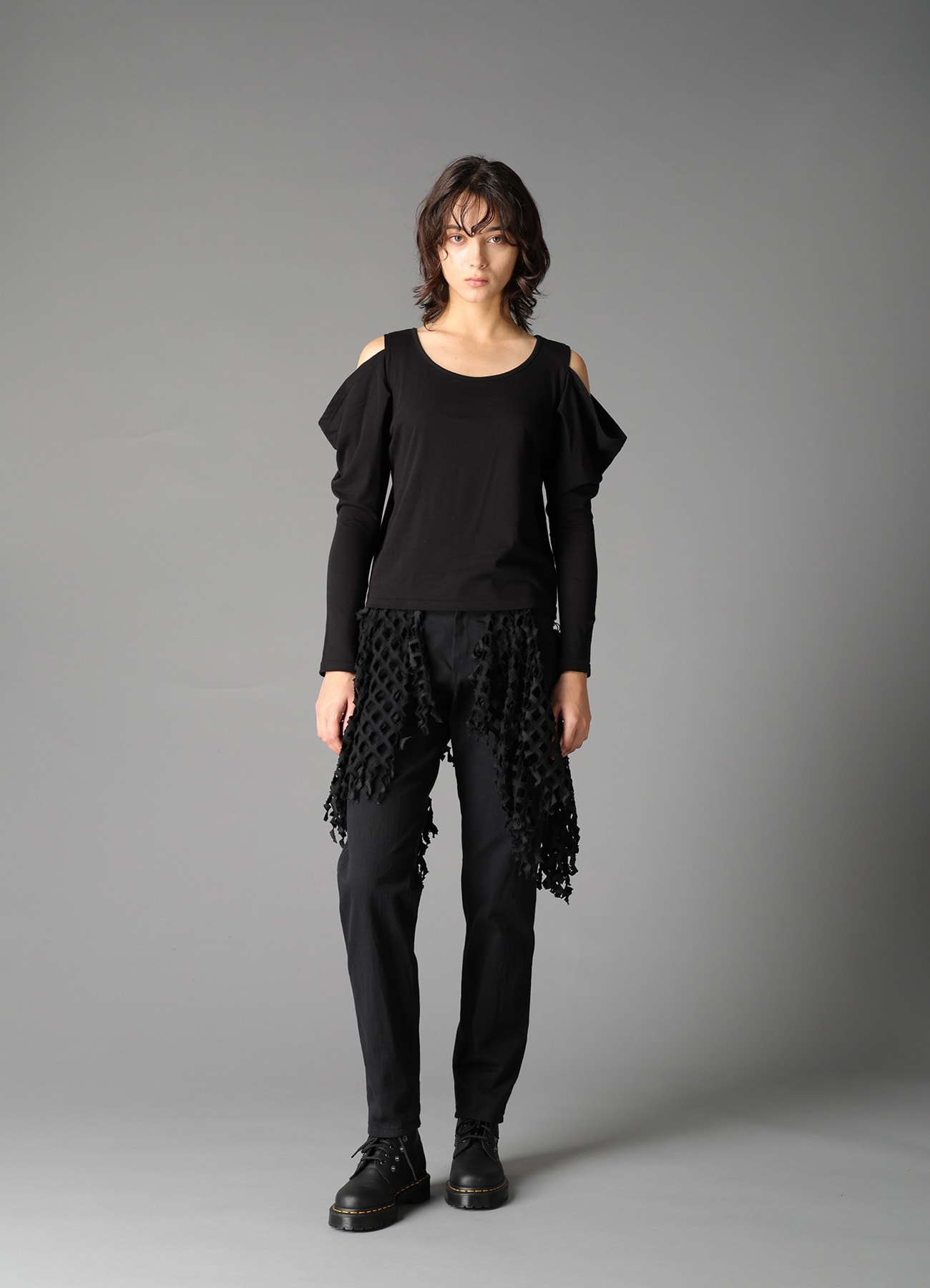 BLACK DENIM DESIGNED PANEL PANTS