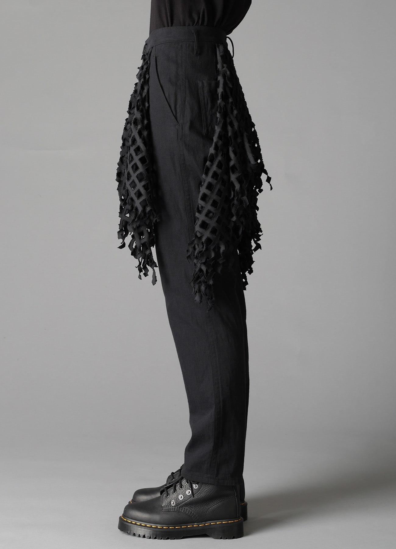 BLACK DENIM DESIGNED PANEL PANTS