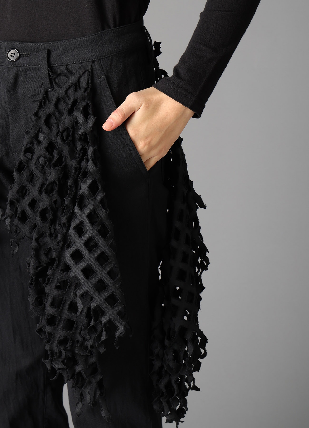 BLACK DENIM DESIGNED PANEL PANTS