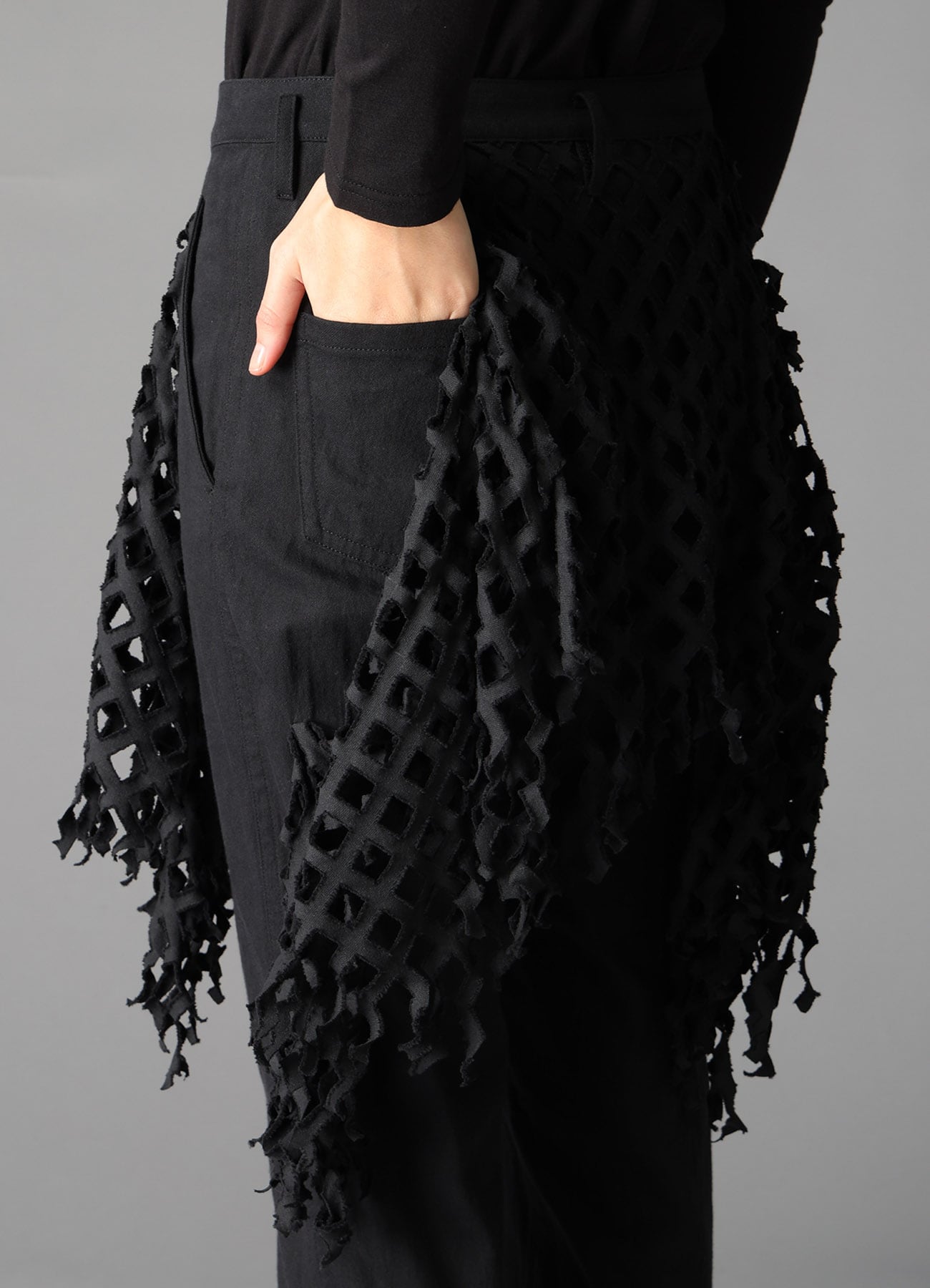 BLACK DENIM DESIGNED PANEL PANTS