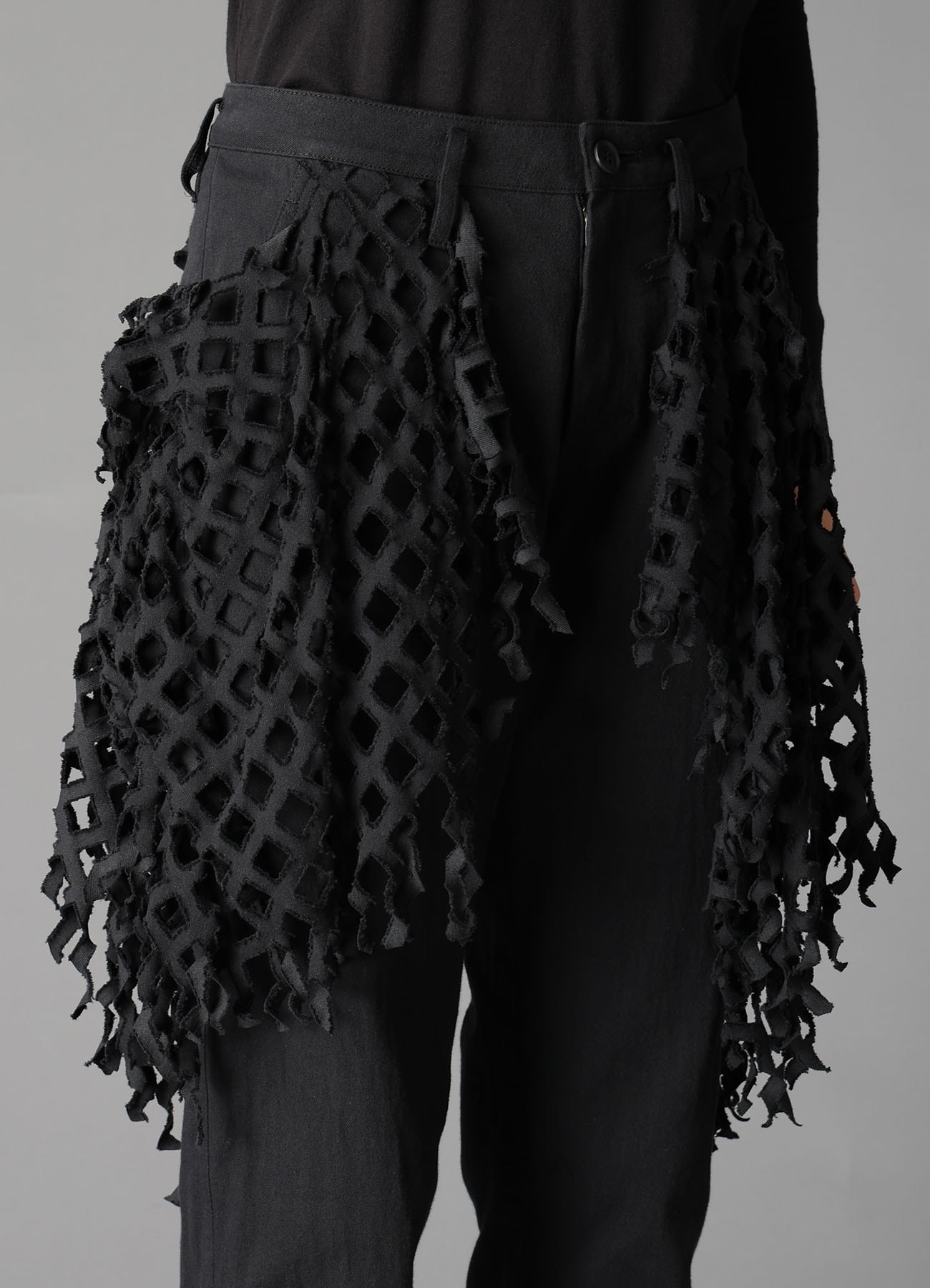 BLACK DENIM DESIGNED PANEL PANTS