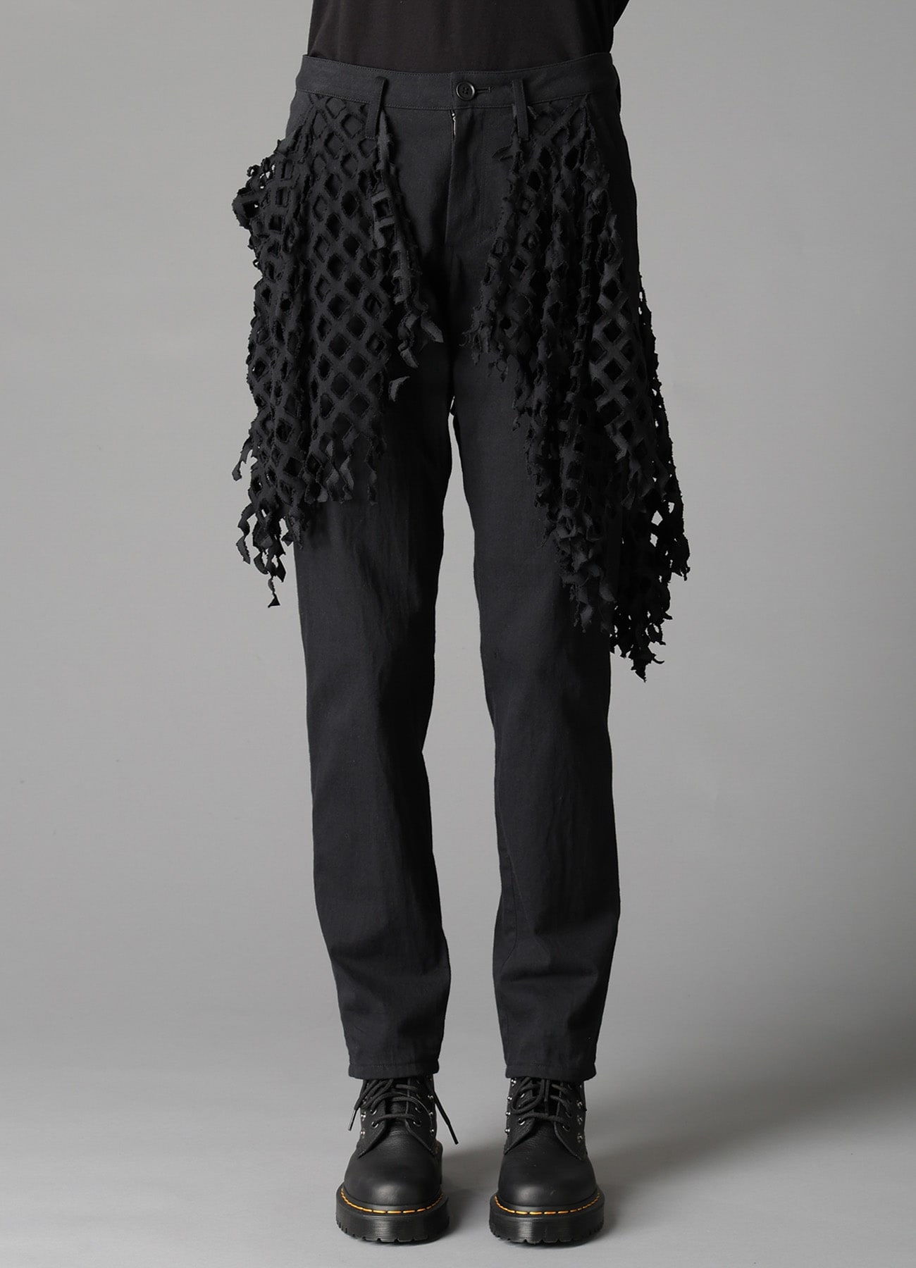 BLACK DENIM DESIGNED PANEL PANTS