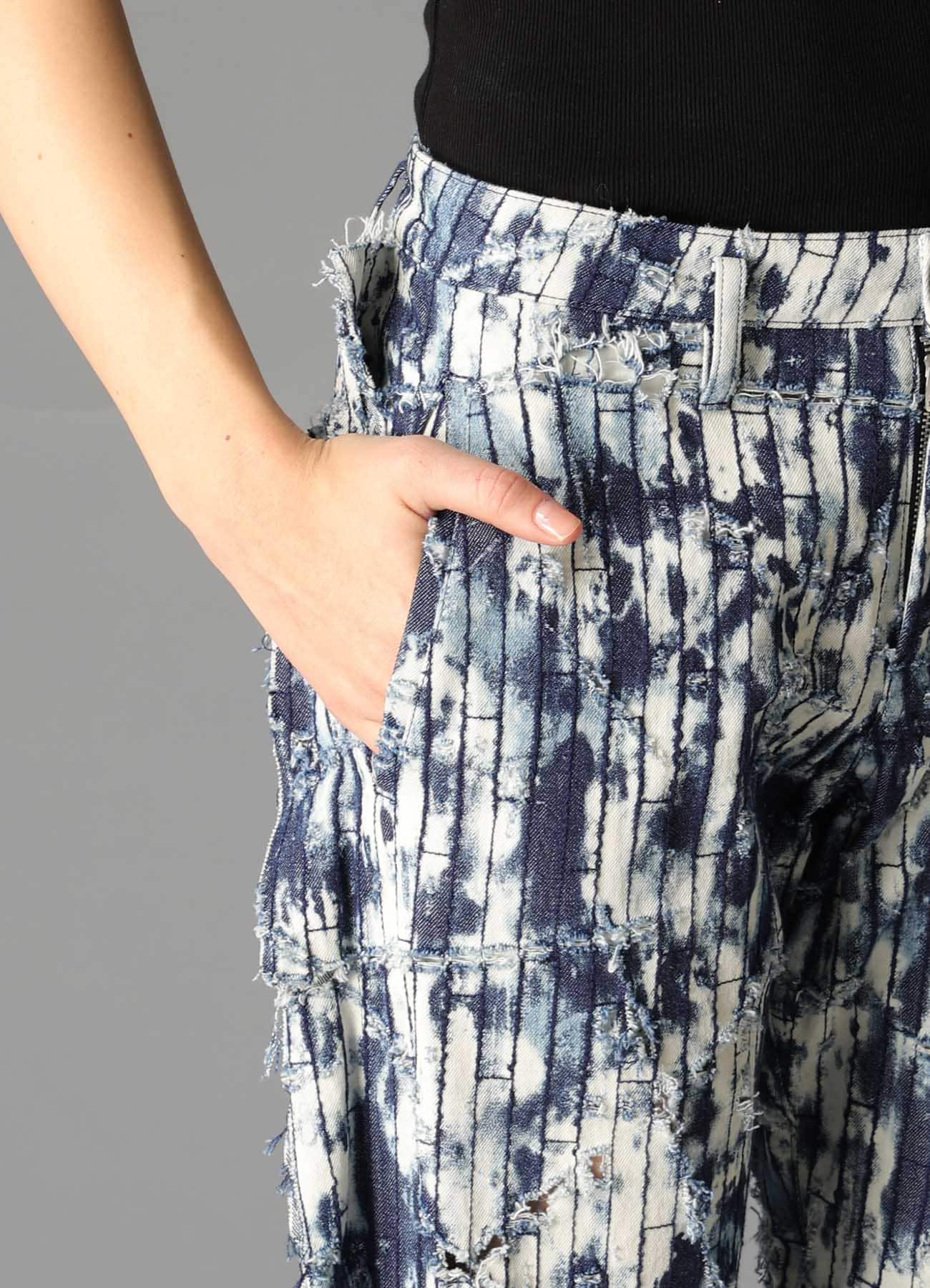 DAMAGED DENIM STRAIGHT PANTS