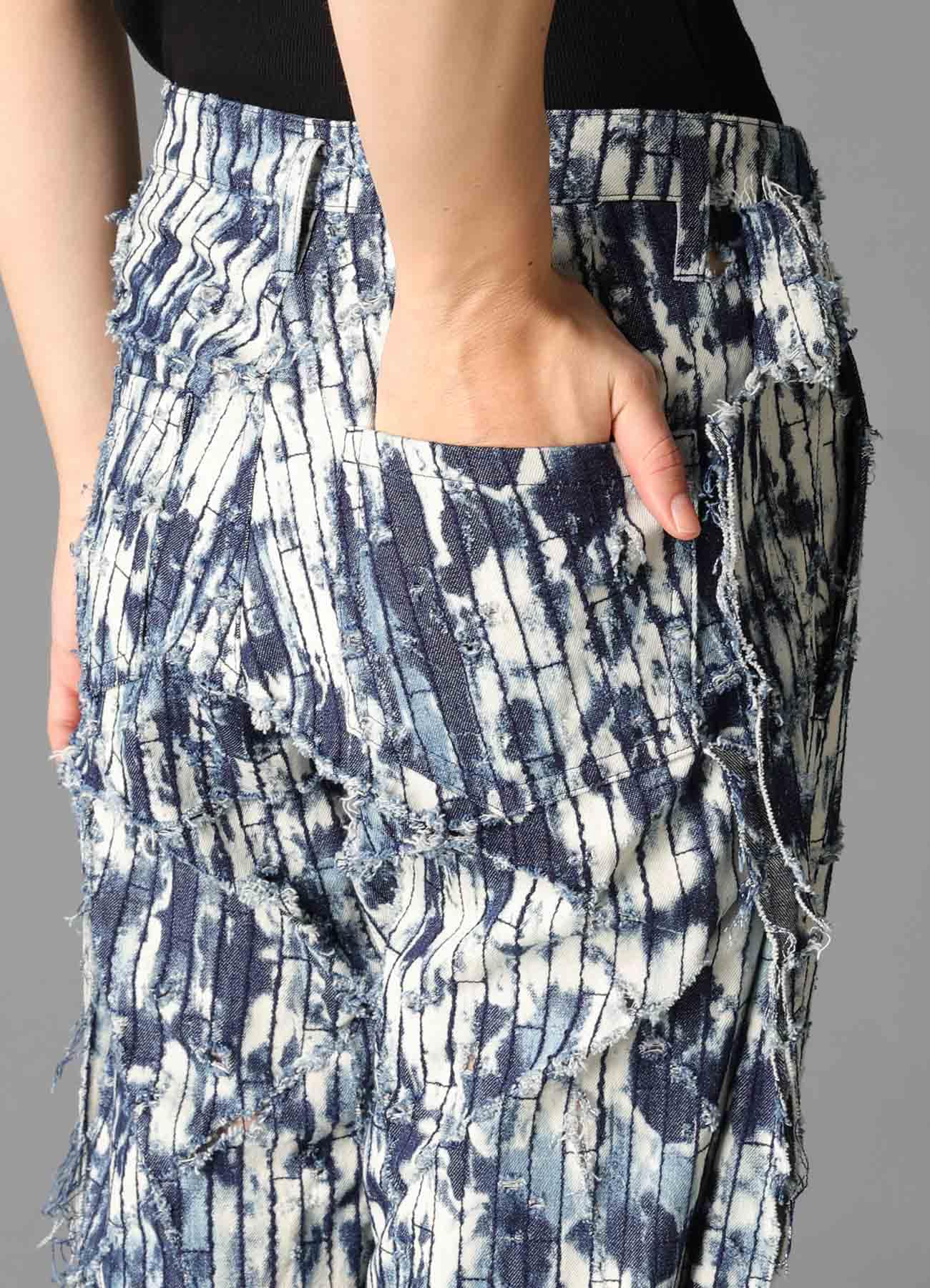 DAMAGED DENIM STRAIGHT PANTS