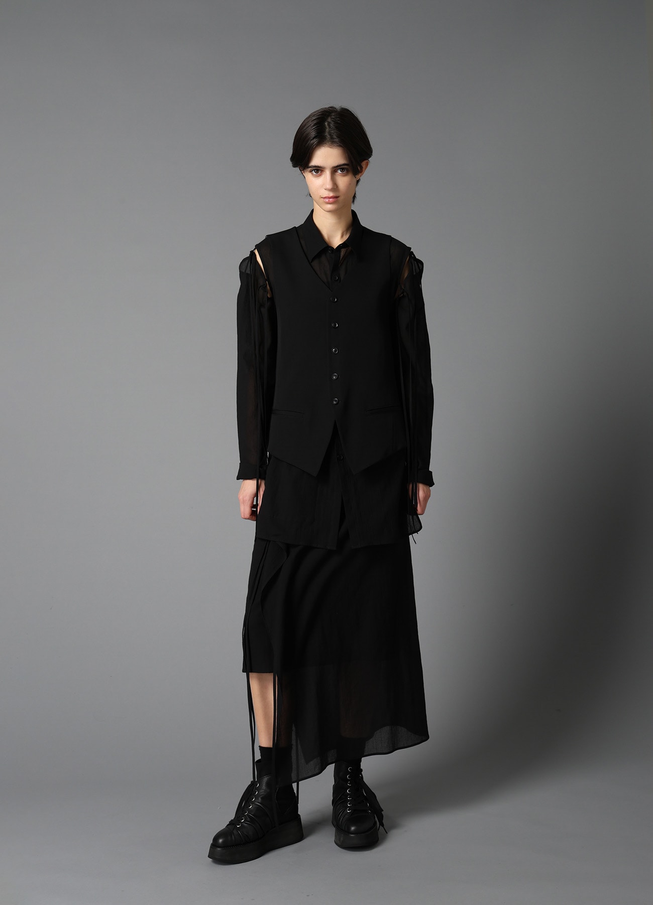 COTTON CHIFFON LACE-UP SKIRT