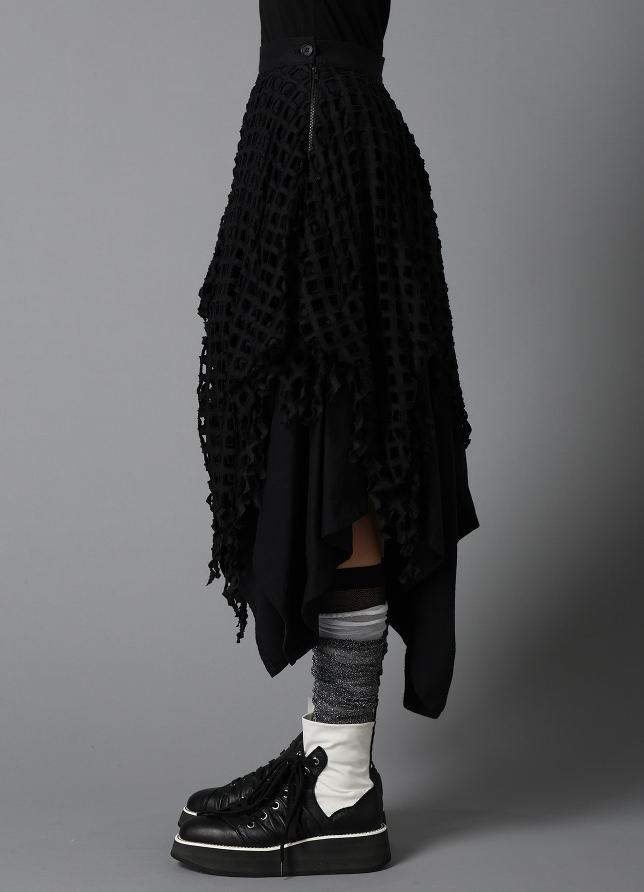 BLACK DENIM LAYERED SKIRT
