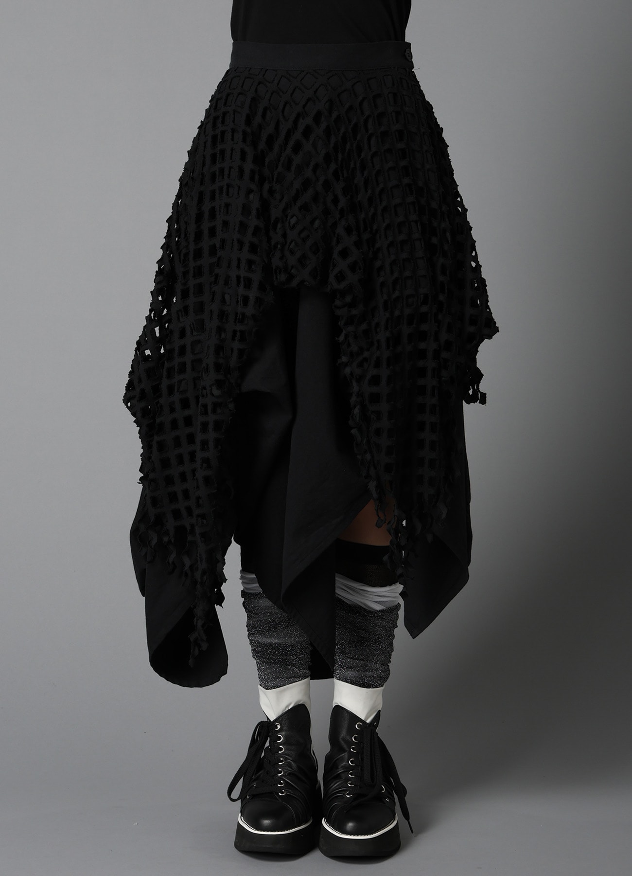BLACK DENIM LAYERED SKIRT